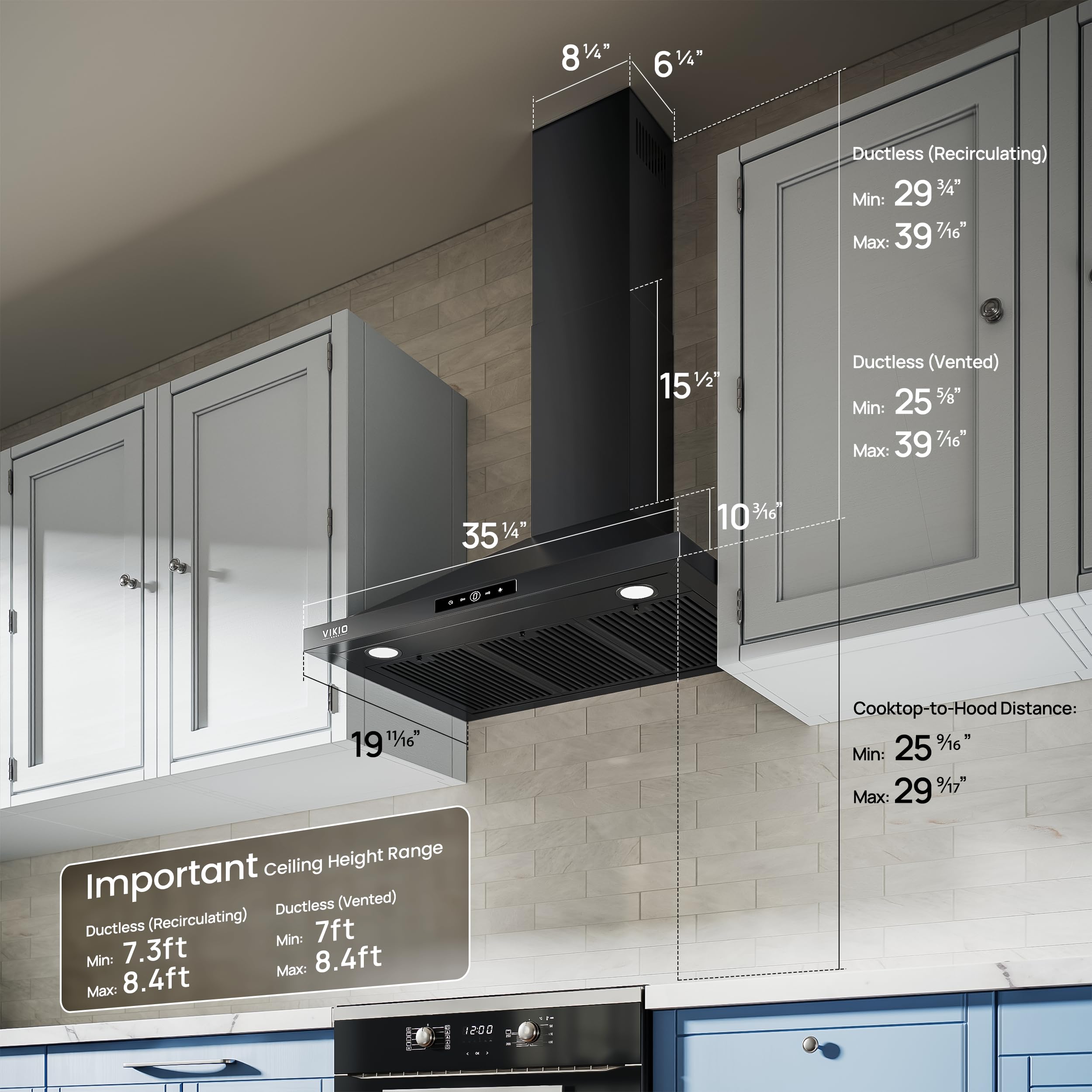 VIKIO HOME Wall Mount Range Hood 30 inch, 580 CFM, Ducted/Ductless Convertible, Stainless Steel Kitchen Vent Hood with 3-Speed Fan and LED Lights