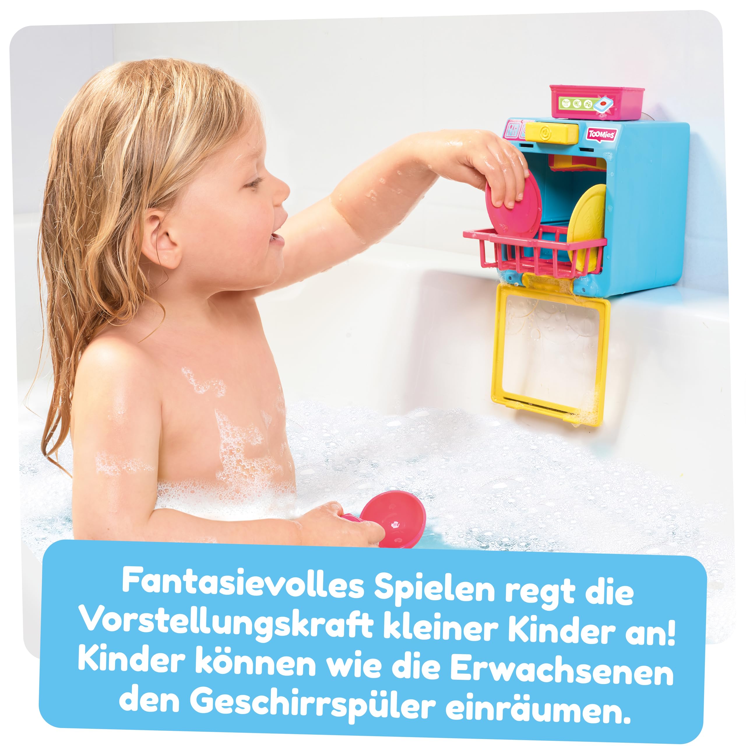 Tomy Toomies Bade-Barista, Wandmontiertes Baby-Badespielzeug als Café & Schaumbad-Spielküche für Kleinkinder - Küchen-Set: 3 Tassen, 1 Krug, 1 Shaker – ab 18 Monaten für Mädchen & Jungen
