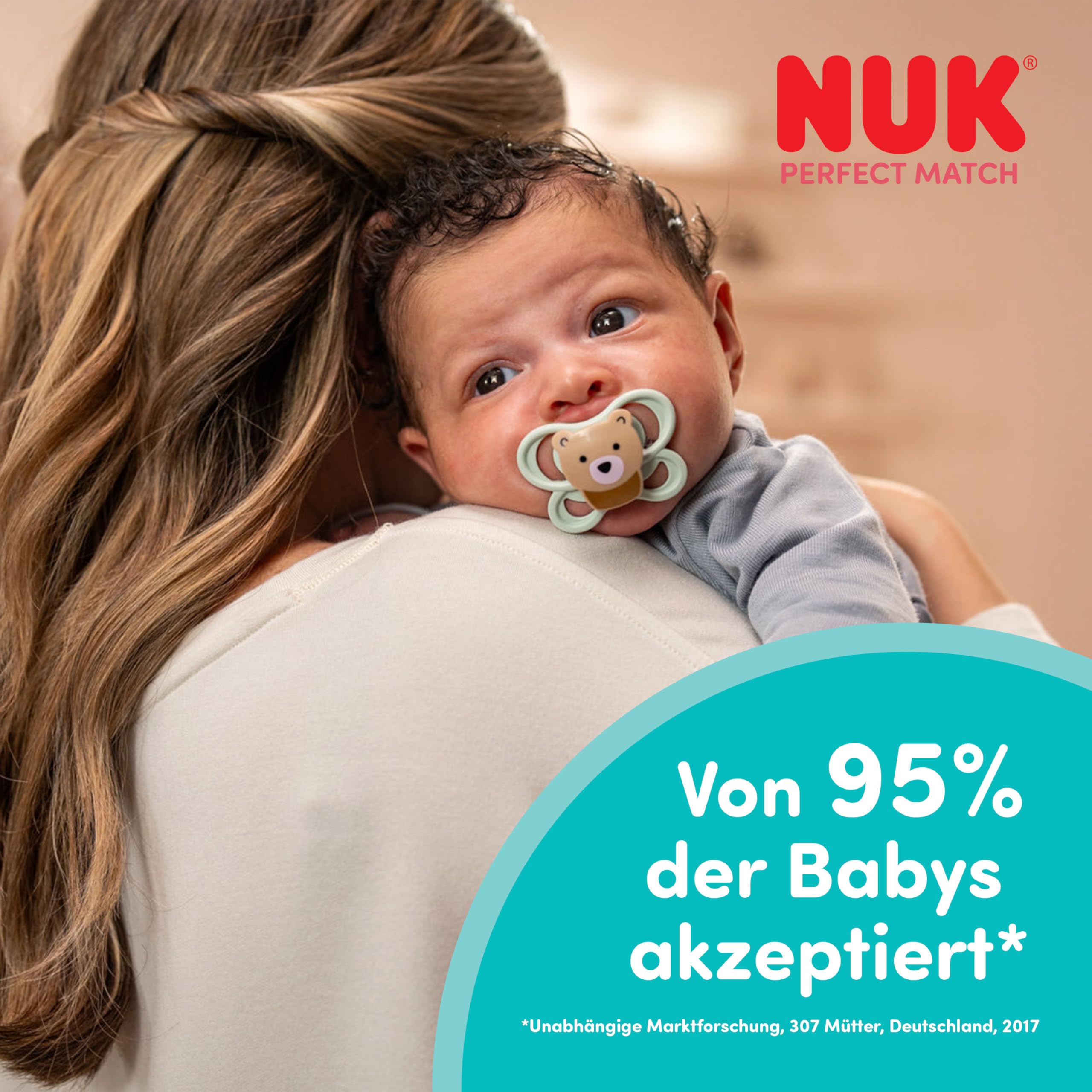 NUK Perfect Match Air Day & Night Baby-Schnuller | 0-6 Monate | Leuchtende Schnuller, die Luftzirkulation fördern & Speichelrash verhindern | 95% Baby-Akzeptanz** | Sortiert | 4 Stück