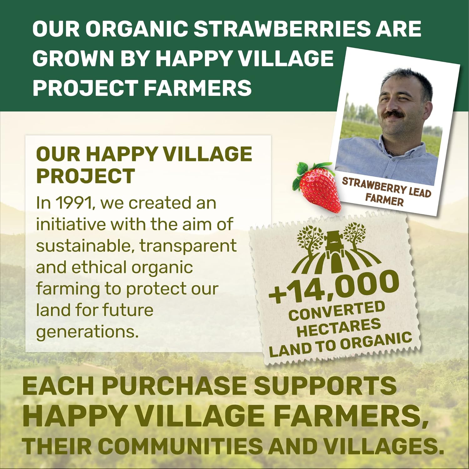 Happy Village Organic Whole Dried Strawberries, 18 OZ Resealable Pack - Soft & Juicy, Kosher, Non-GMO, No Refined Sugar, Apple Juice Infused Dried Strawberry