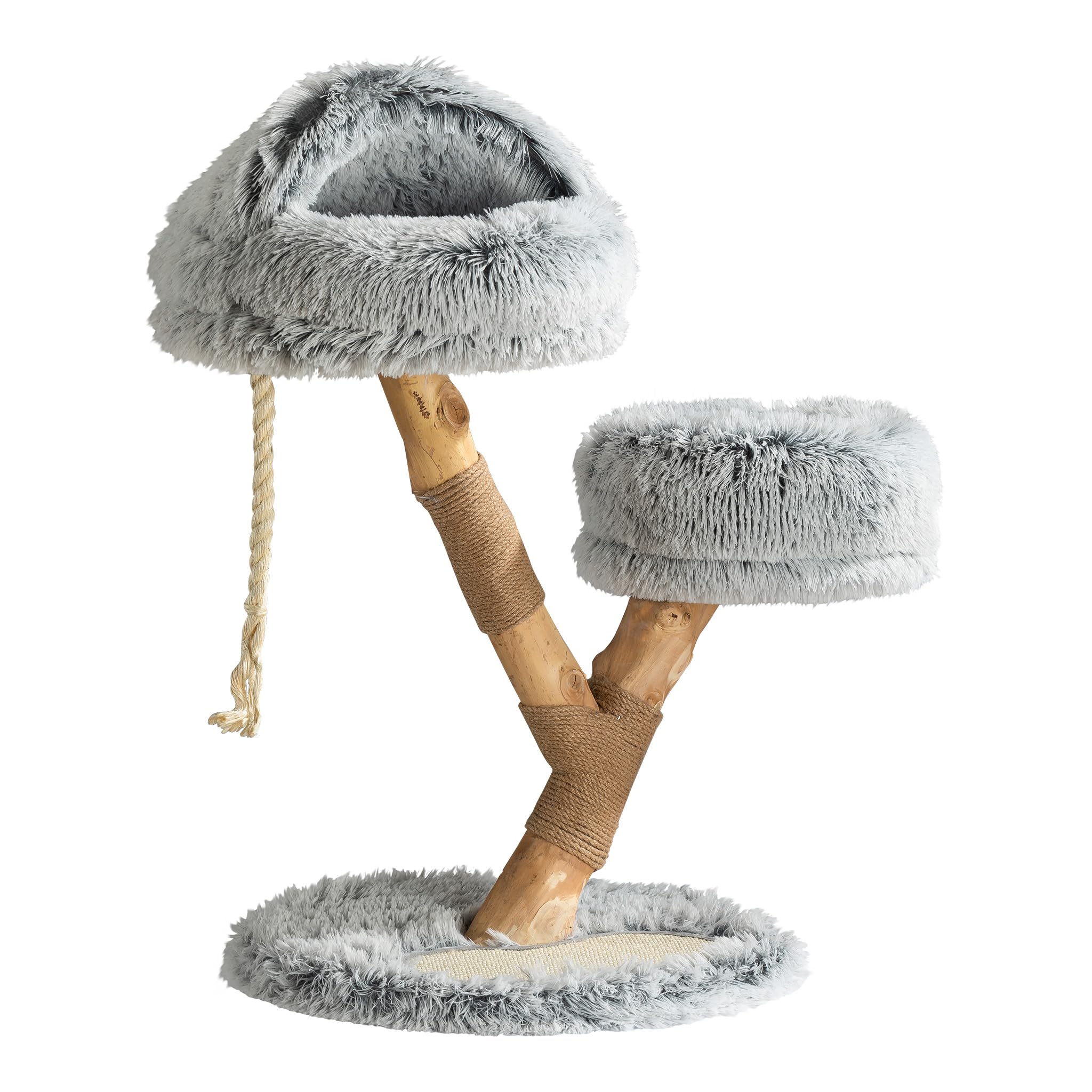 Fudajo Designer Kratzbaum mit Hängeliege, Katzenkratzbaum 59 x 59 x 169 cm, Katzenbaum bis max. 15 kg mit Sisal und Plüsch, Katzenmöbel mit 3 Etagen