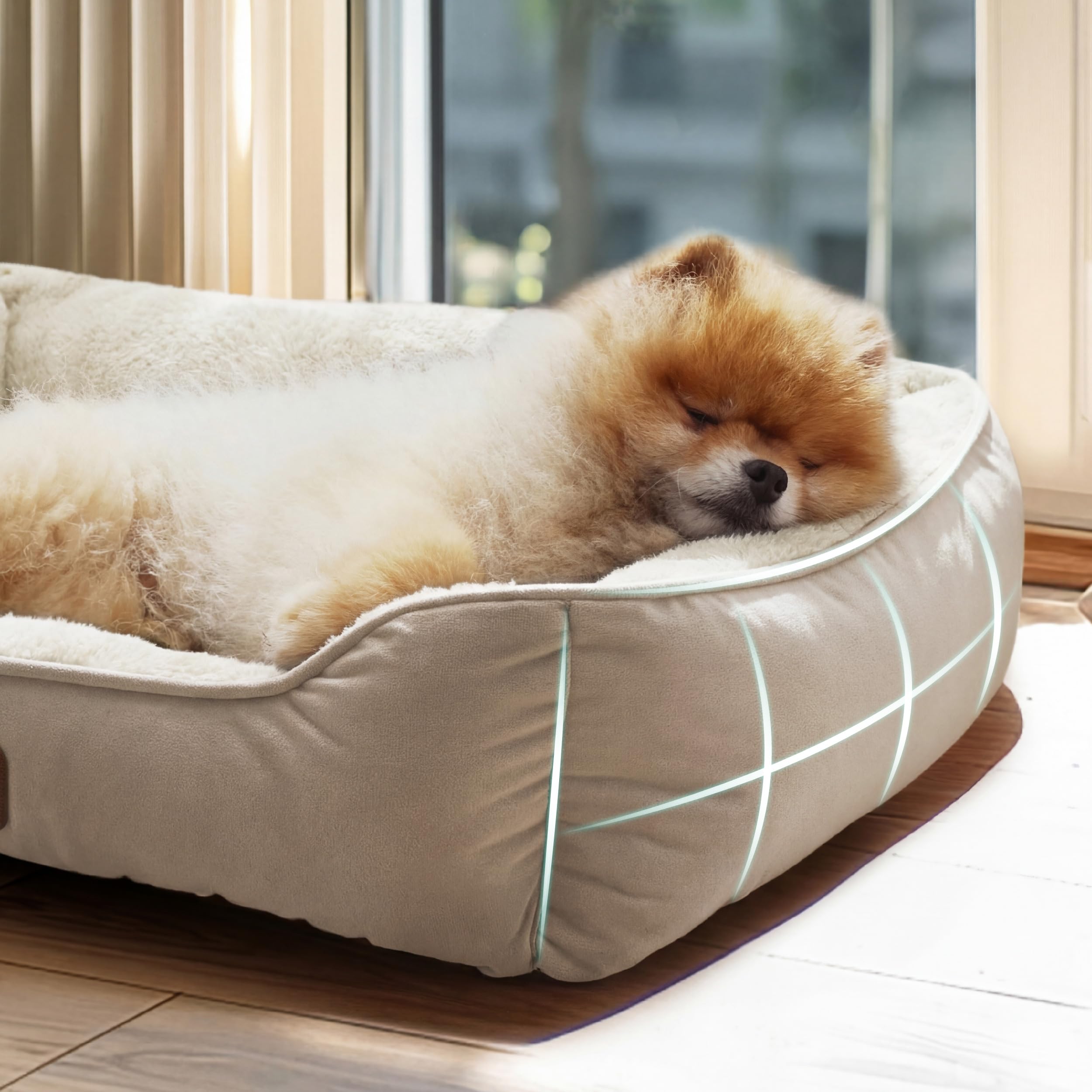 BEDSURE Katzenbett waschbar Katzen Bettchen - 51x41cm Katzenkorb Indoor mit Rutschfester Basis, quadratisches Hundebett für kleine Hunde mit weichem Rand, grau