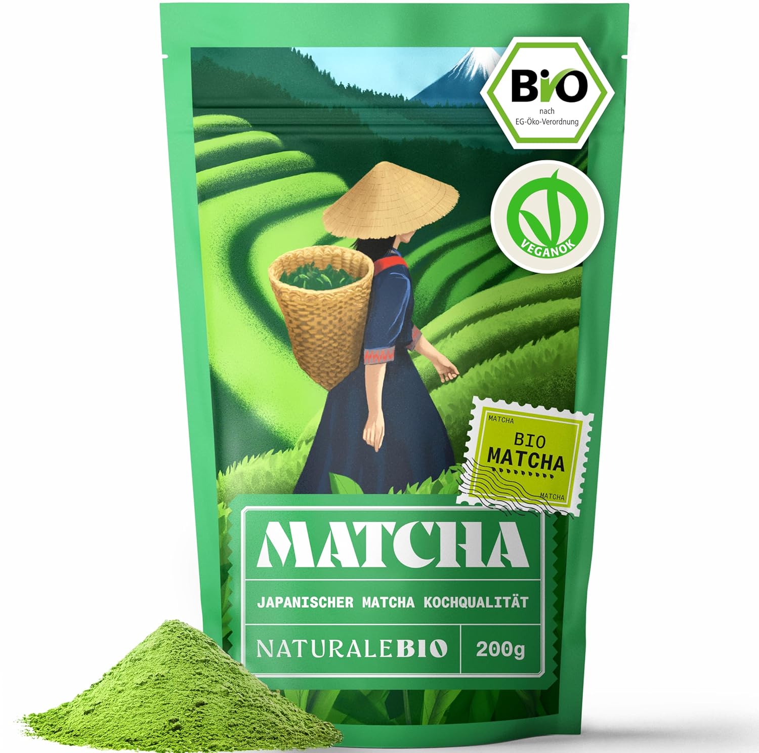 NaturaleBio Matcha Tee Pulver Bio - Premium-Qualität - 100g. Original Green Tea aus Japan. Japanischer ideal zum Trinken. Grüntee für Latte, Smoothies Getränk. Hergestellt in Uji, Kyoto.