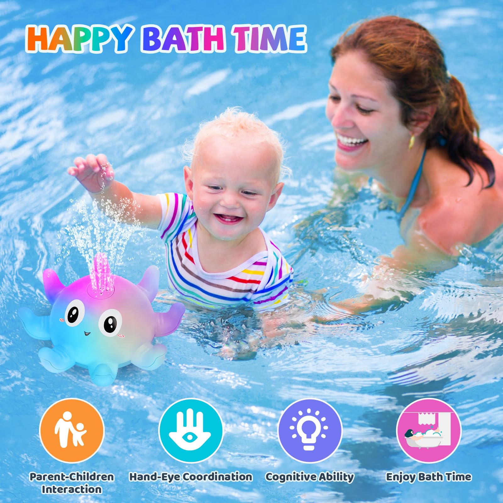 Jovicos Badewannenspielzeug, Oktopus Spray Wasserspielzeug mit Licht, Badespielzeug Baby Badewann Spielzeug Kinder Geschenk (Blau)