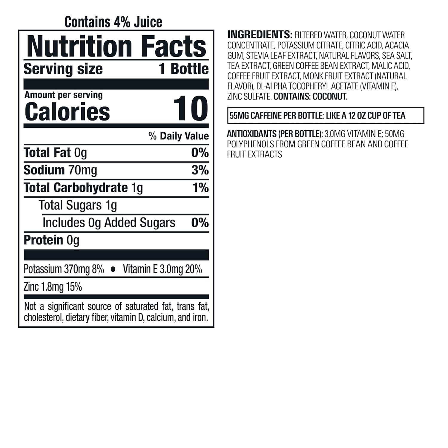Bai Antioxidant Infused Water Beverage, Molokai Coconut, with Vitamin C and No Artificial Sweeteners, 18 Fluid Ounce Bottle, 12 Pack