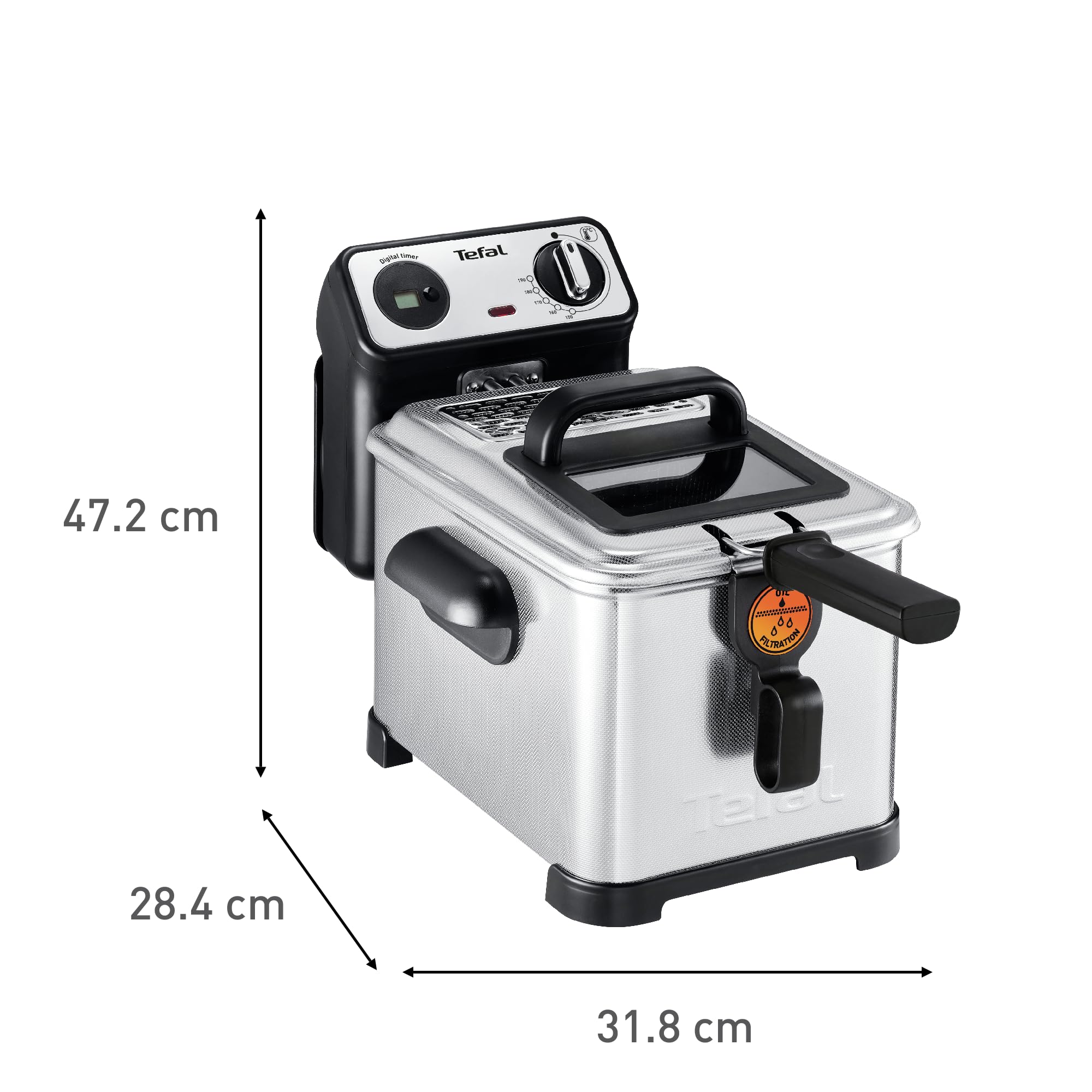 Tefal Oleoclean Pro Fritteuse 3,5L für knusprige Pommes, 2300W Edelstahl Friteuse mit Öl-Filterung, Herausnehmbarer Ölbehälter 1,2kg, Timer & Thermostat, Spülmaschinenfest, Schwarz/Edelstahl