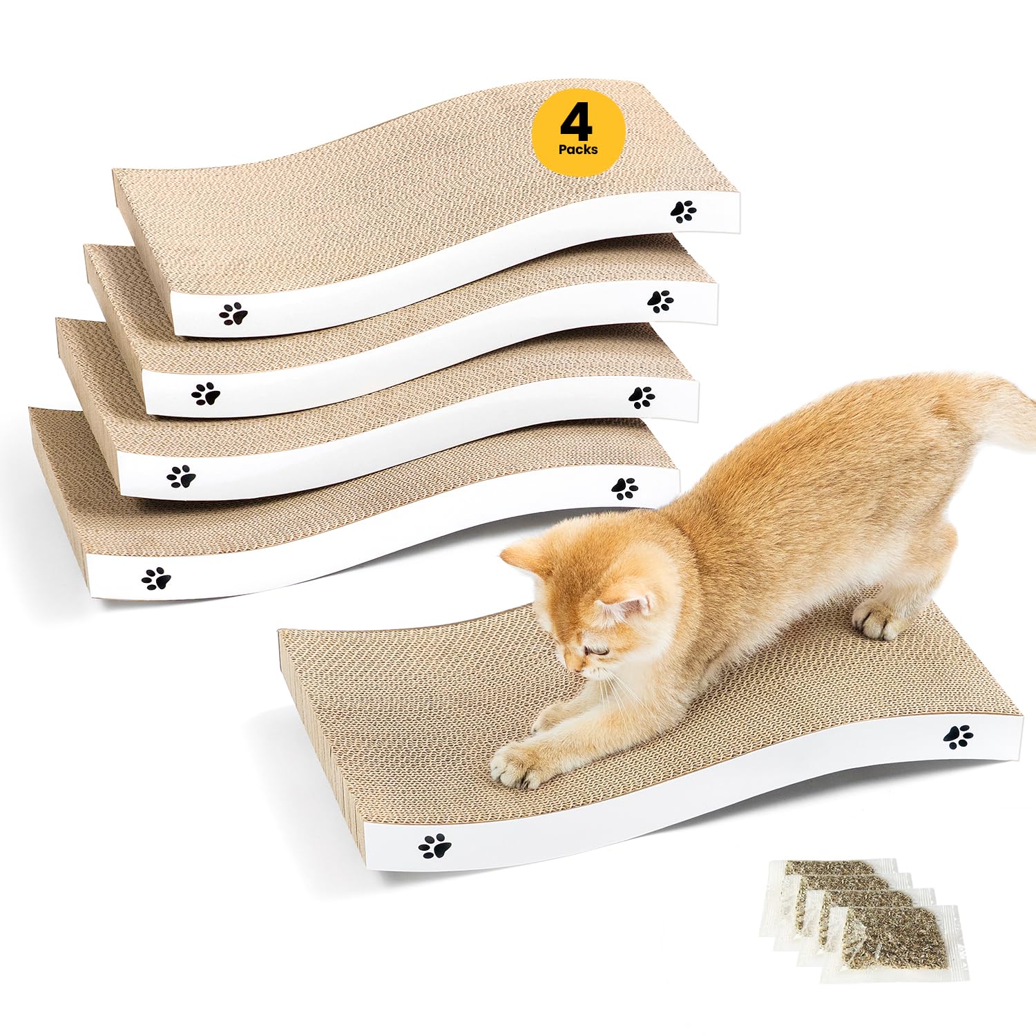 Katzen Kratzbrett aus Pappe – Kratzbretter Katze mit Wellenform, langlebige Kratzmatte als Möbelschutz für Sofa & Ecke, umkehrbare Kratzpappe für Wohnungskatzen (1er-Pack)