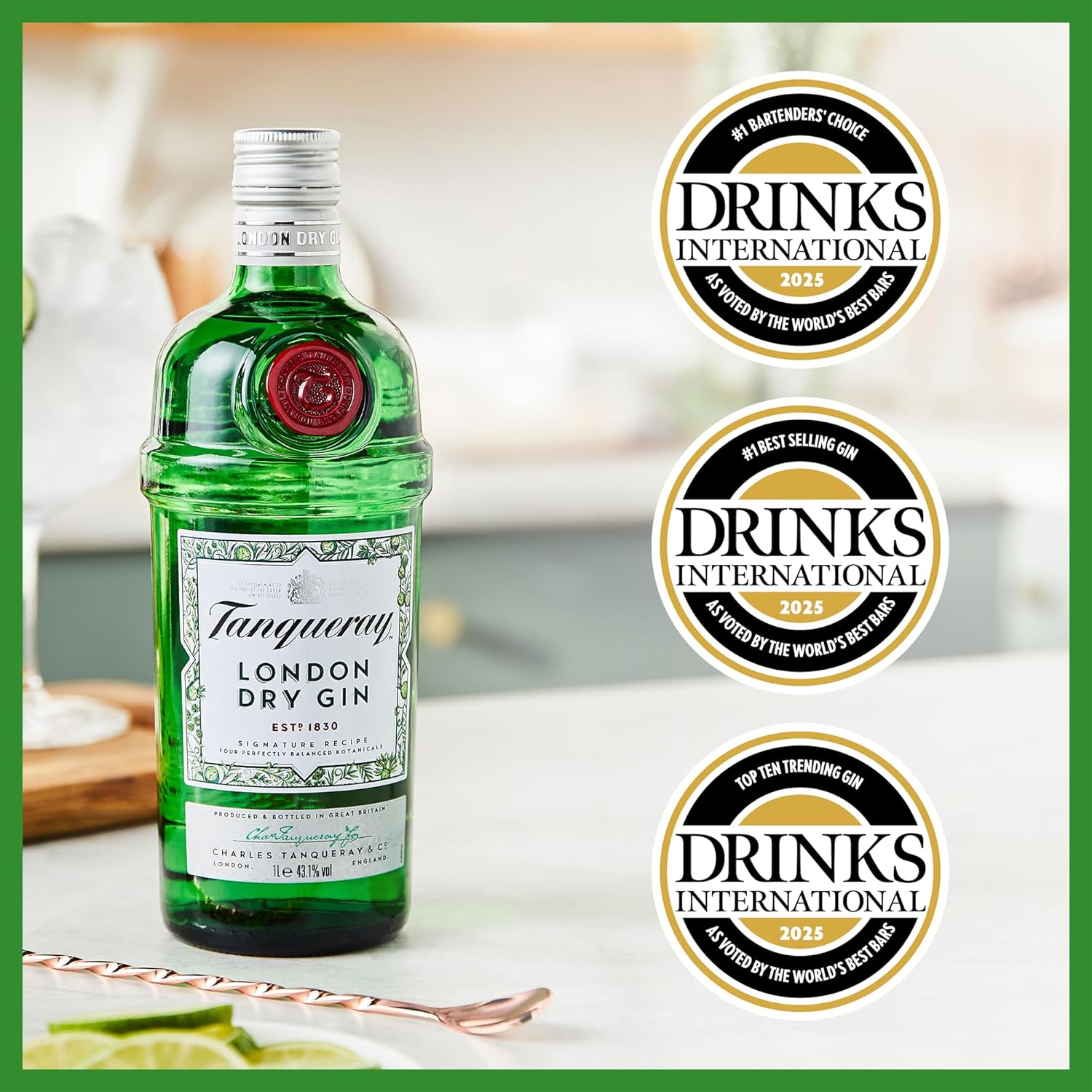 Tanqueray London Dry Gin | aromatischer Gin | 4-fach destilliert auf englischem Boden | 43,1% vol | 1000ml Einzelflasche