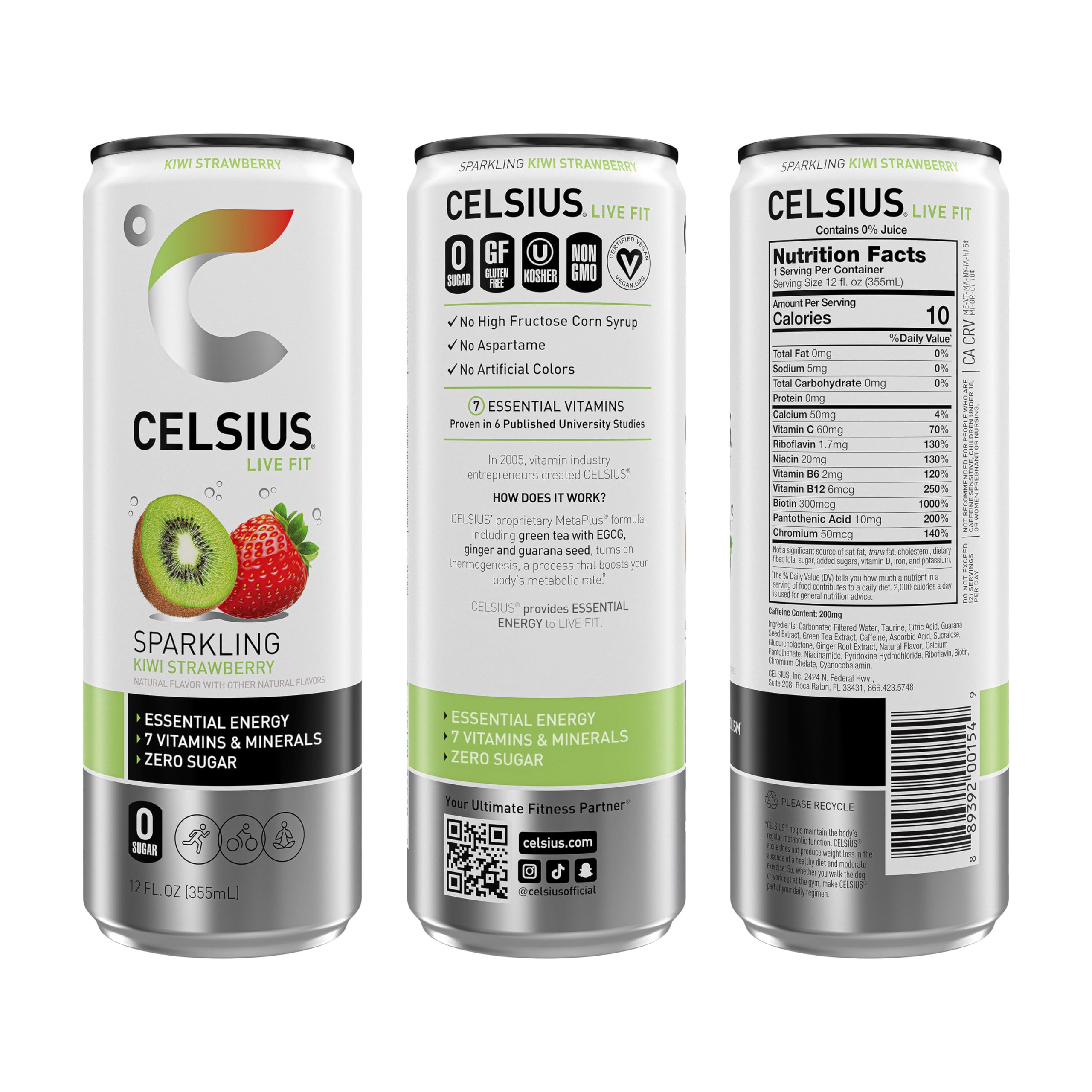 CELSIUS Sparkling Kiwi Guava, Functional Essential Energy Drink 12 Fl Oz (Pack of 12)