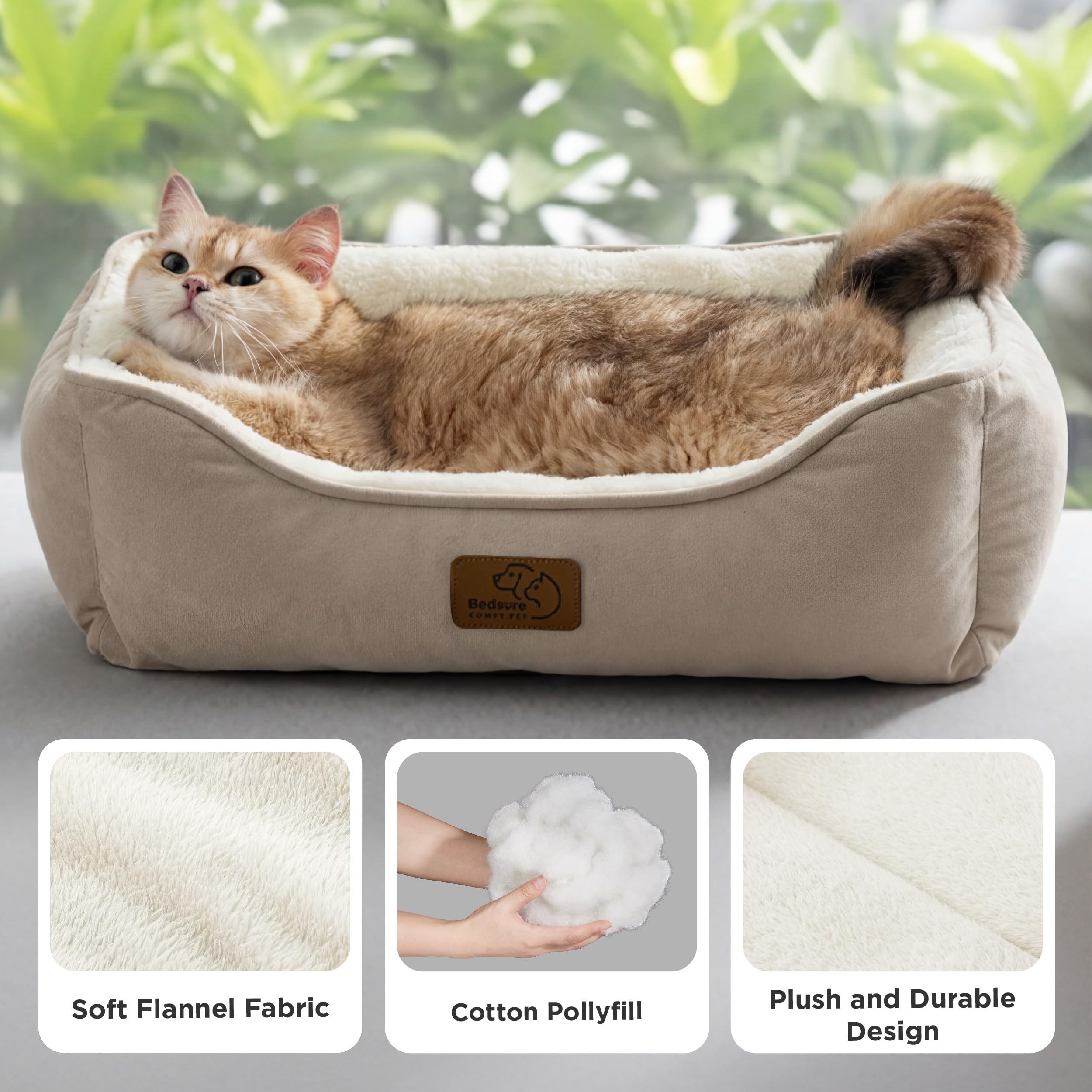 BEDSURE Katzenbett waschbar Katzen Bettchen - 51x41cm Katzenkorb Indoor mit Rutschfester Basis, quadratisches Hundebett für kleine Hunde mit weichem Rand, grau