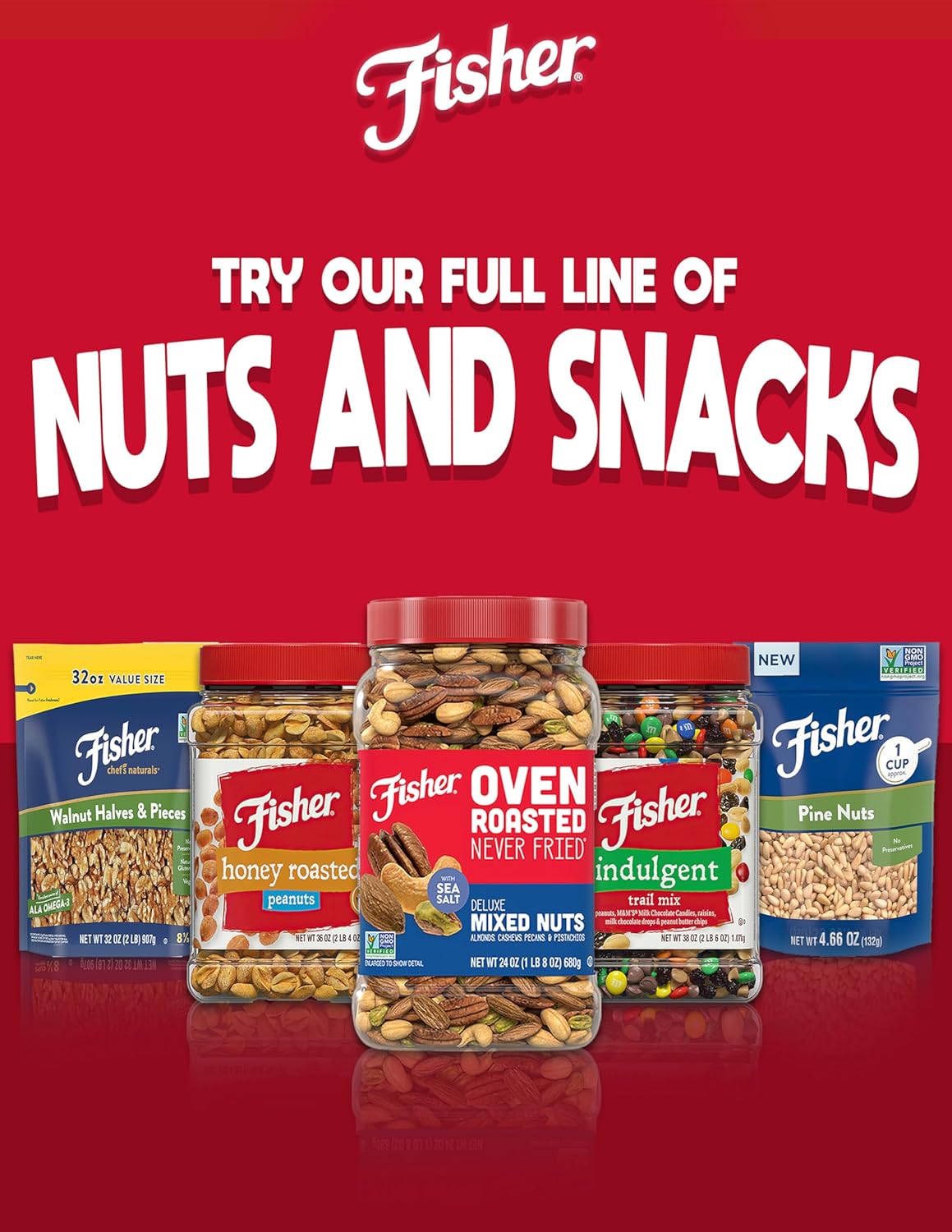 Fisher Oven Roasted Never Fried Deluxe Mixed Nuts, 24 Ounces (Pack of 1), Almonds, Cashews, Pecans, Pistachios, Healthy Snacks for Adults, Made With Sea Salt, No Added Oil, Trail Mix, Gluten Free