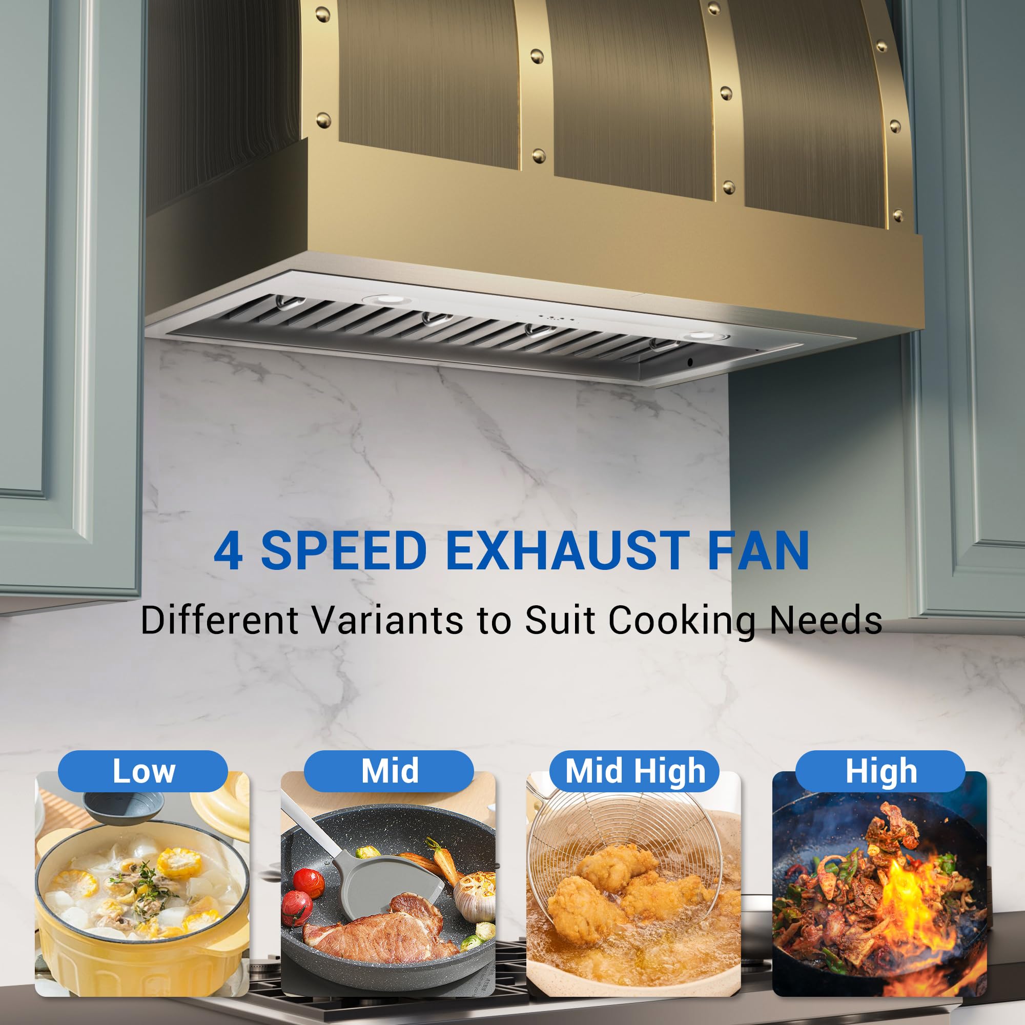 CT Copper Tailor Built-in Range Hood Insert Vent 48 Inch, 1150 CFM with 4-Speed Fan, LED Light, Dishwasher-safe Baffle Filter,Stainless Steel