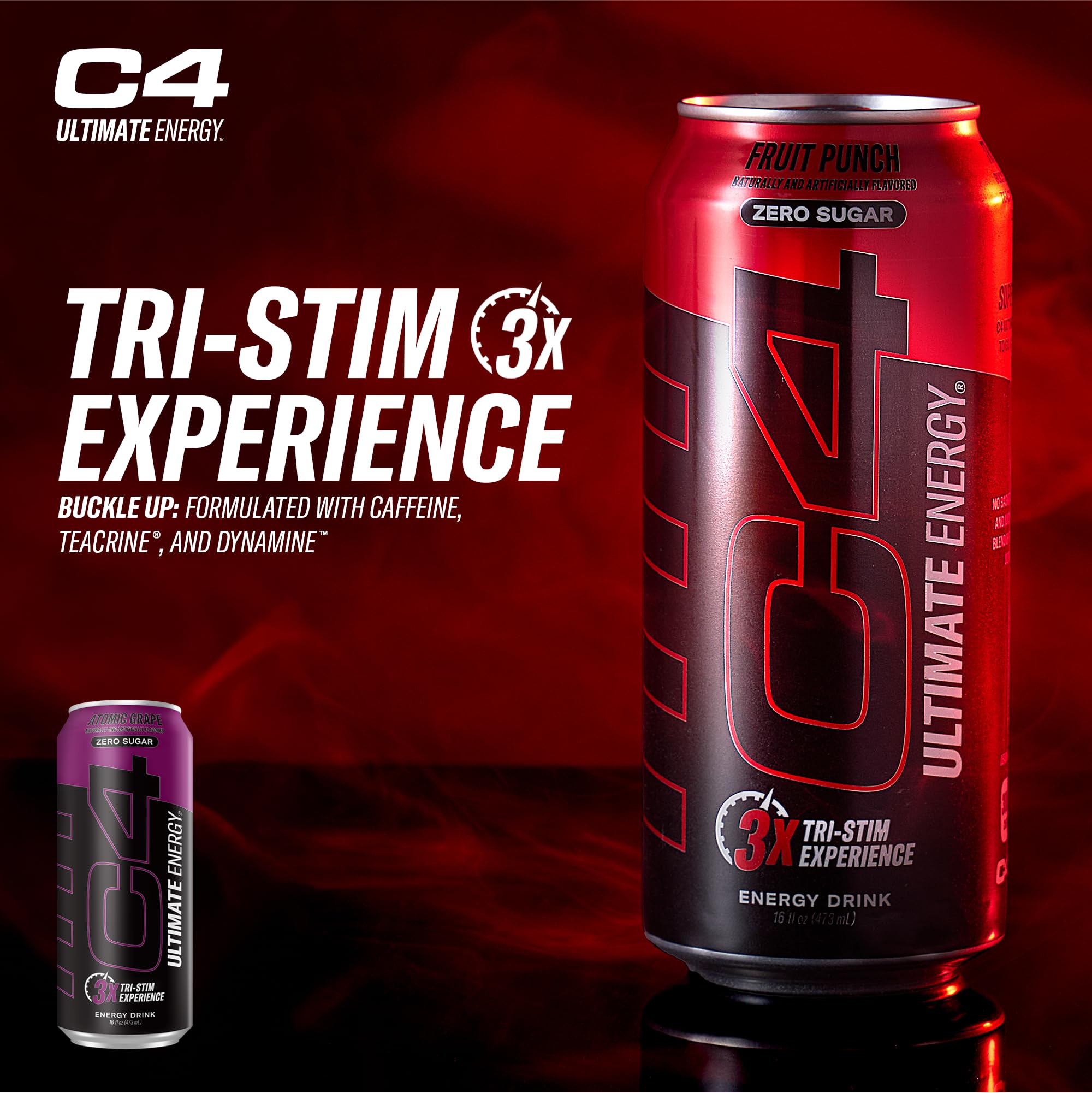 Cellucor C4 Ultimate | Pre Workout Sugar Free Energy Drink | Tri-Stim Experience with 300mg Caffeine + TeaCrine + Dynamine | Fruit Punch | 16oz (Pack of 12)