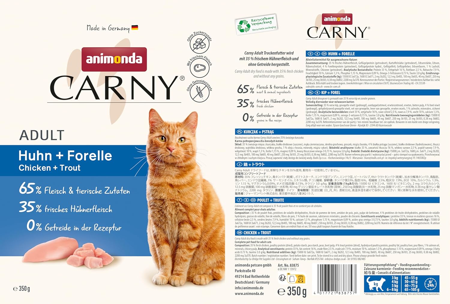 animonda Carny Katzen Trockenfutter Huhn und Rind (1 x 1,75 kg), Trockenfutter für ausgewachsene Katzen ohne Zucker und Getreide, mit frischem Hühnerfleisch und Rinderprotein