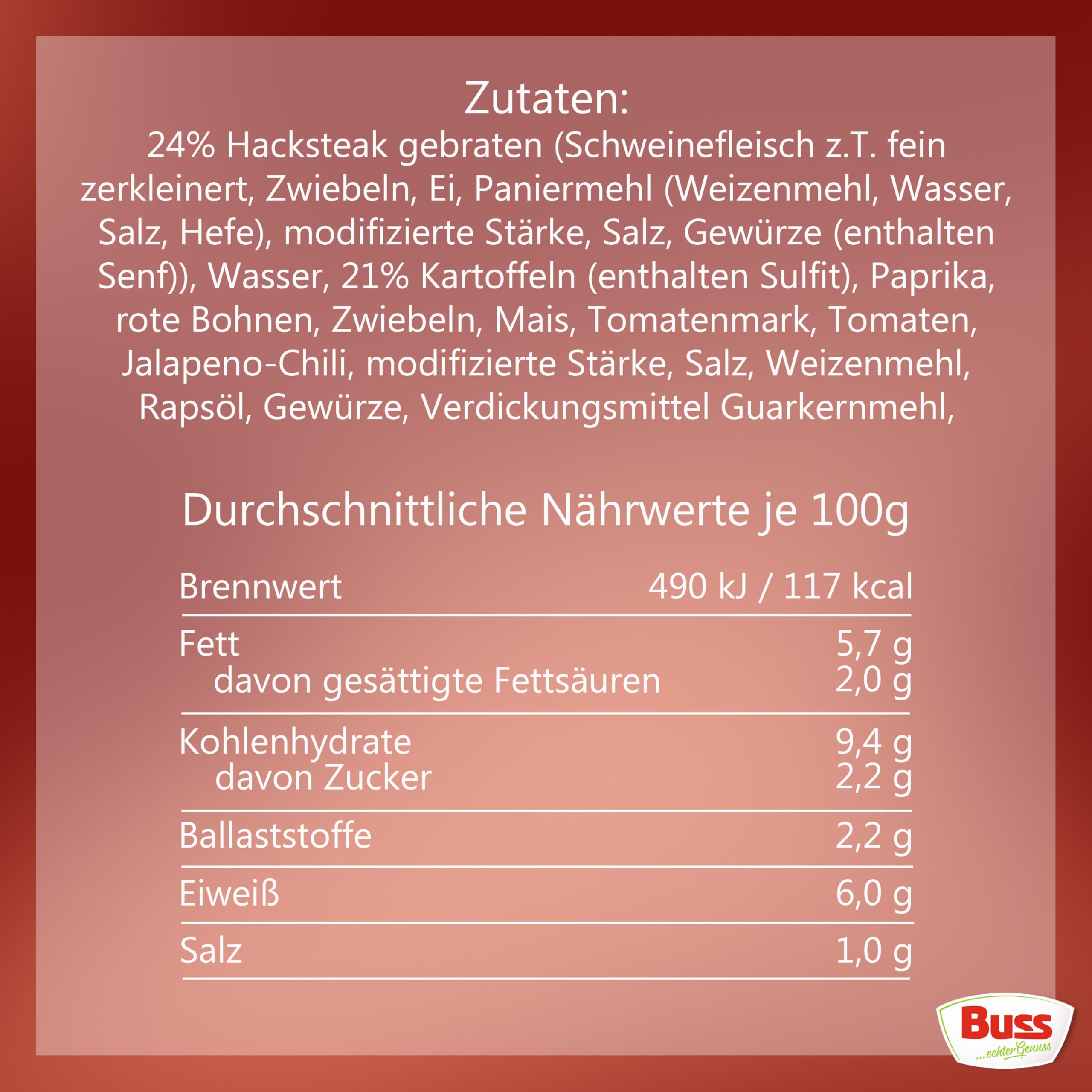 Buss Freizeitmacher Traditioneller Grünkohl Eintopf mit Kartoffeln und Mettenden - Fertiggerichte zum Aufwärmen in Mikrowelle & Topf - Schnell & Einfach Zubereitet - 12 x 300g