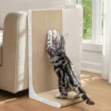 Conlun Kratzbrett für Katzen, 58 cm L-förmige Wandmontage, vertikale Kratzfläche, strapazierfähige Pappe zum Möbelschutz für Wohnungskatzen, Groß,Holzoptik