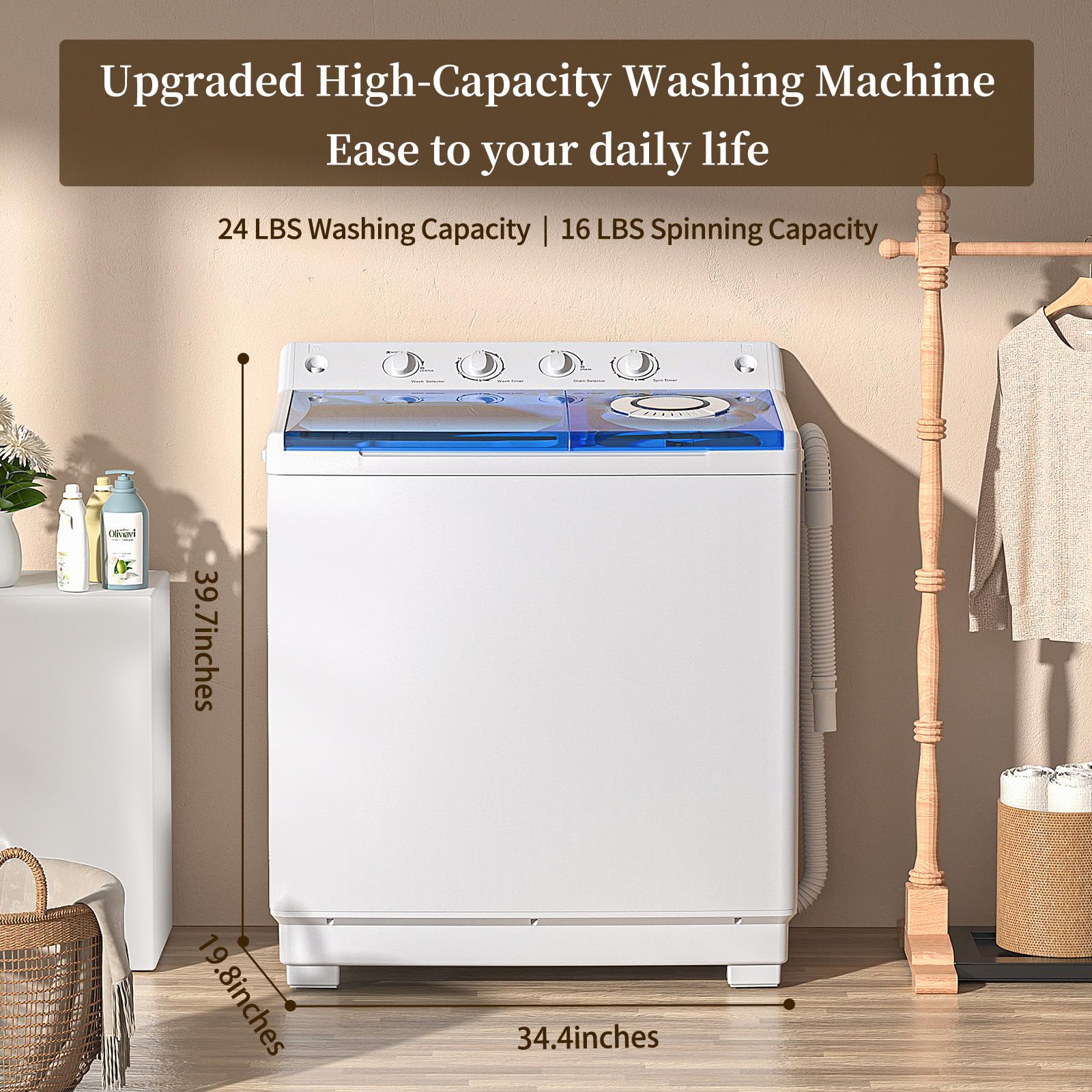 VCJ Portable Washing Machine, Twin Tub Washing Machine Laundry Compact Washer spinner Combo with 14lbs capacity, 9Lbs Washer and 5Lbs Spinner dryer for Apartments RVs and Dorms