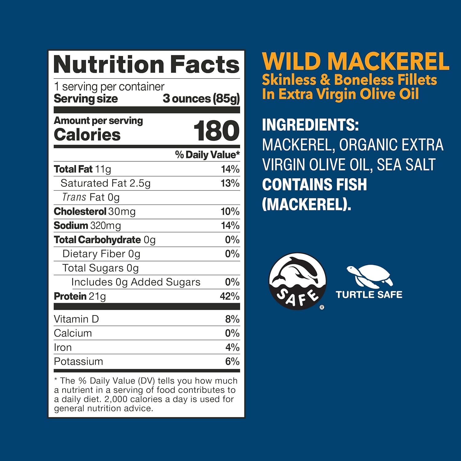 Wild Planet Wild Mackerel Fillets in Organic Extra Virgin Olive Oil, Skinless & Boneless, Canned Fish, 4.4 Ounce (Pack of 12)