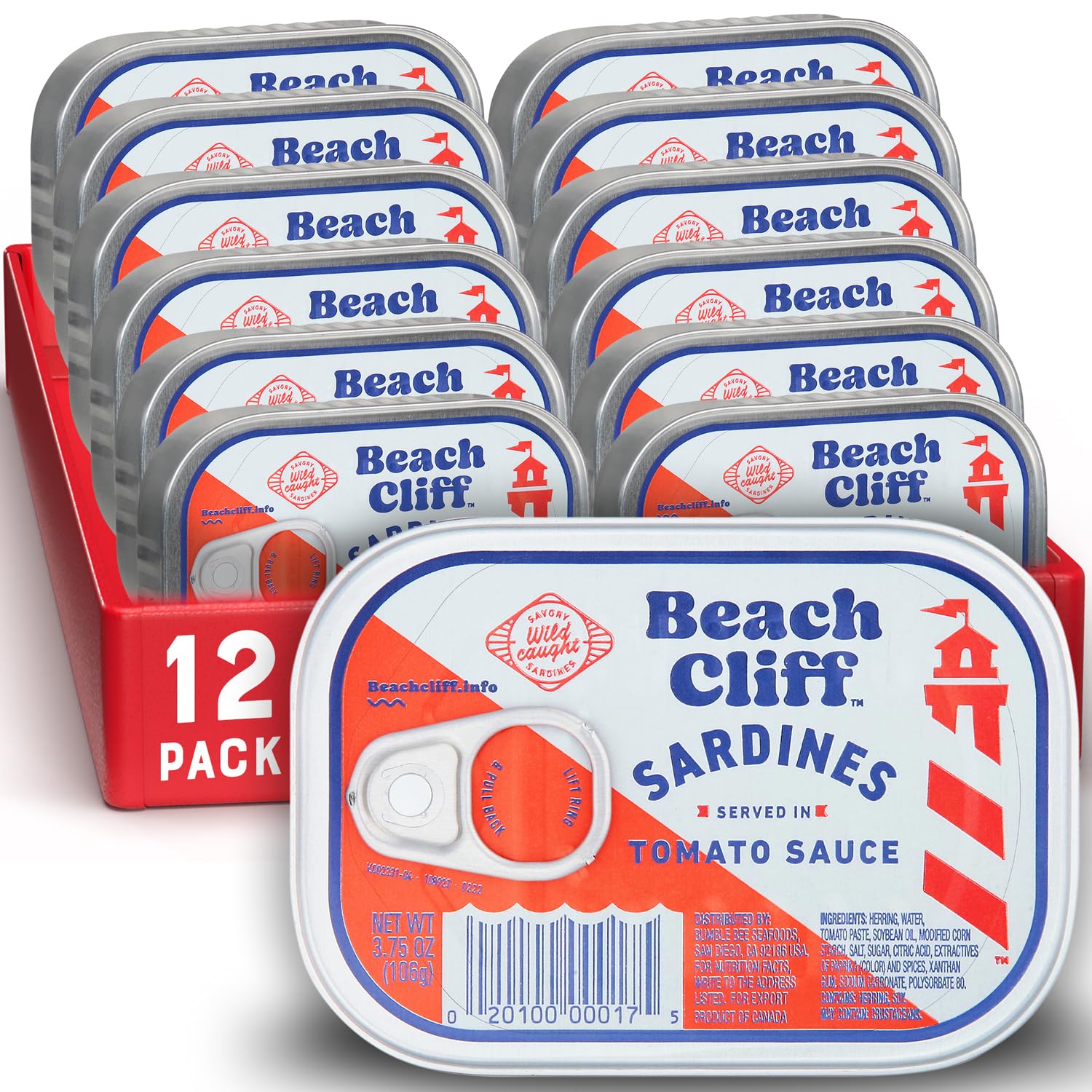 Beach Cliff Sardines in Water, 3.75 oz Can (Pack of 12) - Wild Caught Sardines - 12g Protein per Serving - Gluten Free, Keto Friendly