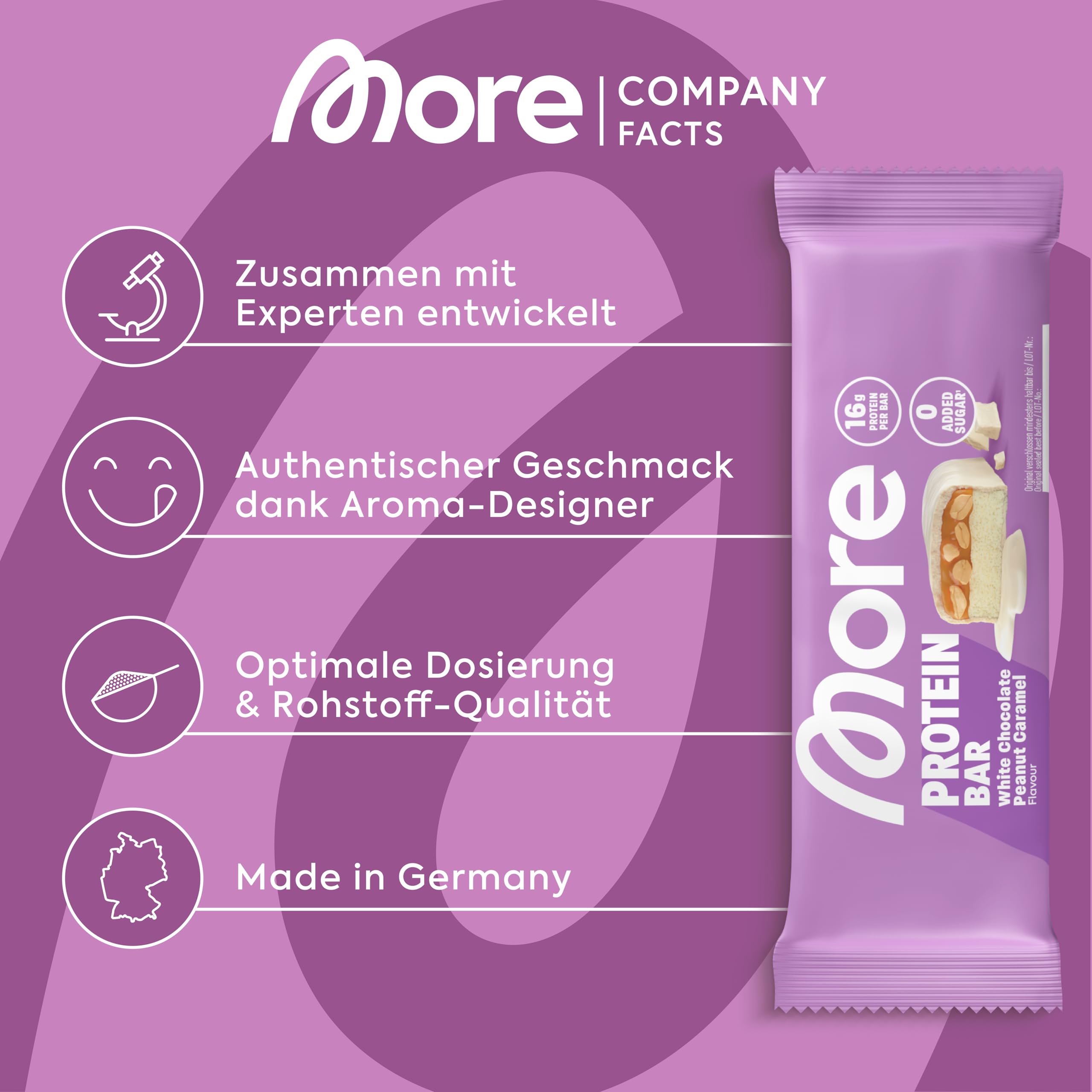MORE Protein Bar, 10er Box, White Chocolate Peanut Caramel, Protein Riegel ohne Zuckerzusatz (Design kann variieren)