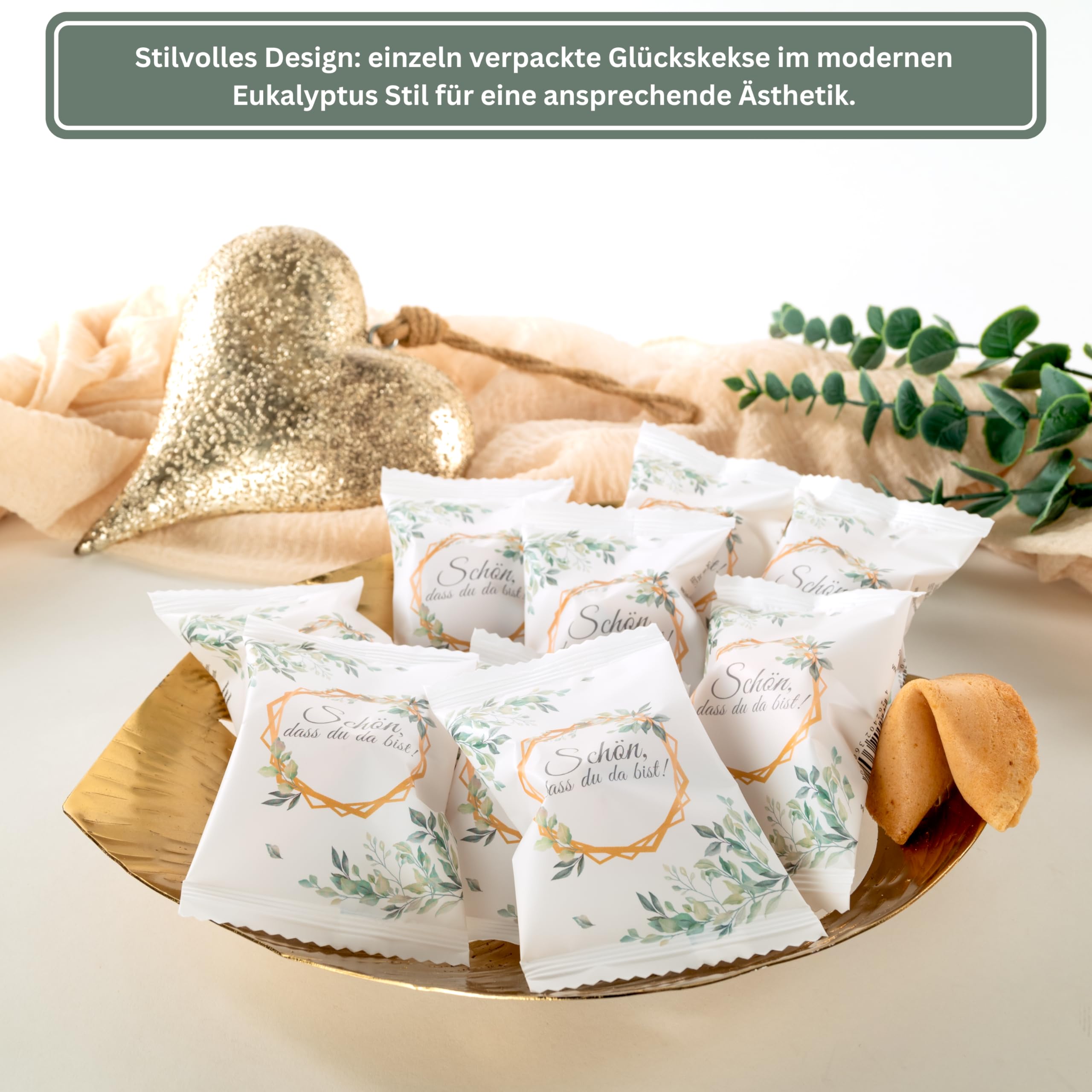 Lucky Treats Glückskekse - 25 Stück - Schön, dass du da bist - Gastgeschenke Hochzeit Deko - Sprüche auf Deutsch & Englisch - regional hergestellt