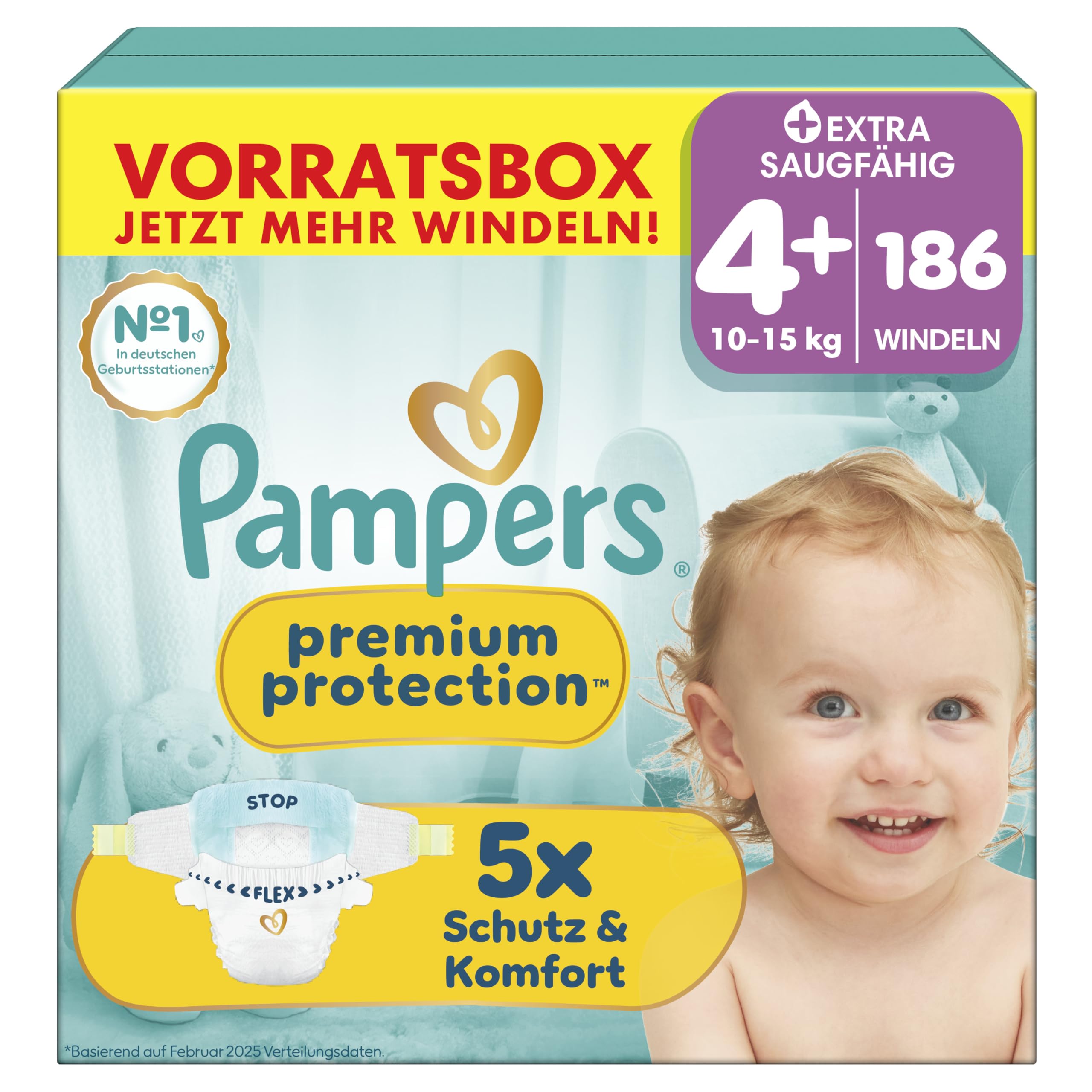 Pampers Premium Protection Größe 4, 186 Windeln, 9kg-14kg, unser Nr. 1 Haut- und Auslaufschutz