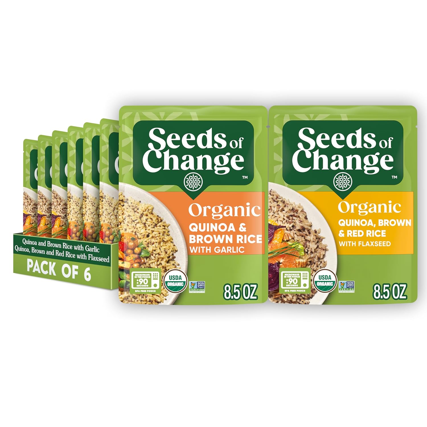 SEEDS OF CHANGE Certified Organic Brown Basmati Rice, Organic Food, 8.5 OZ Pouch (Pack of 6)