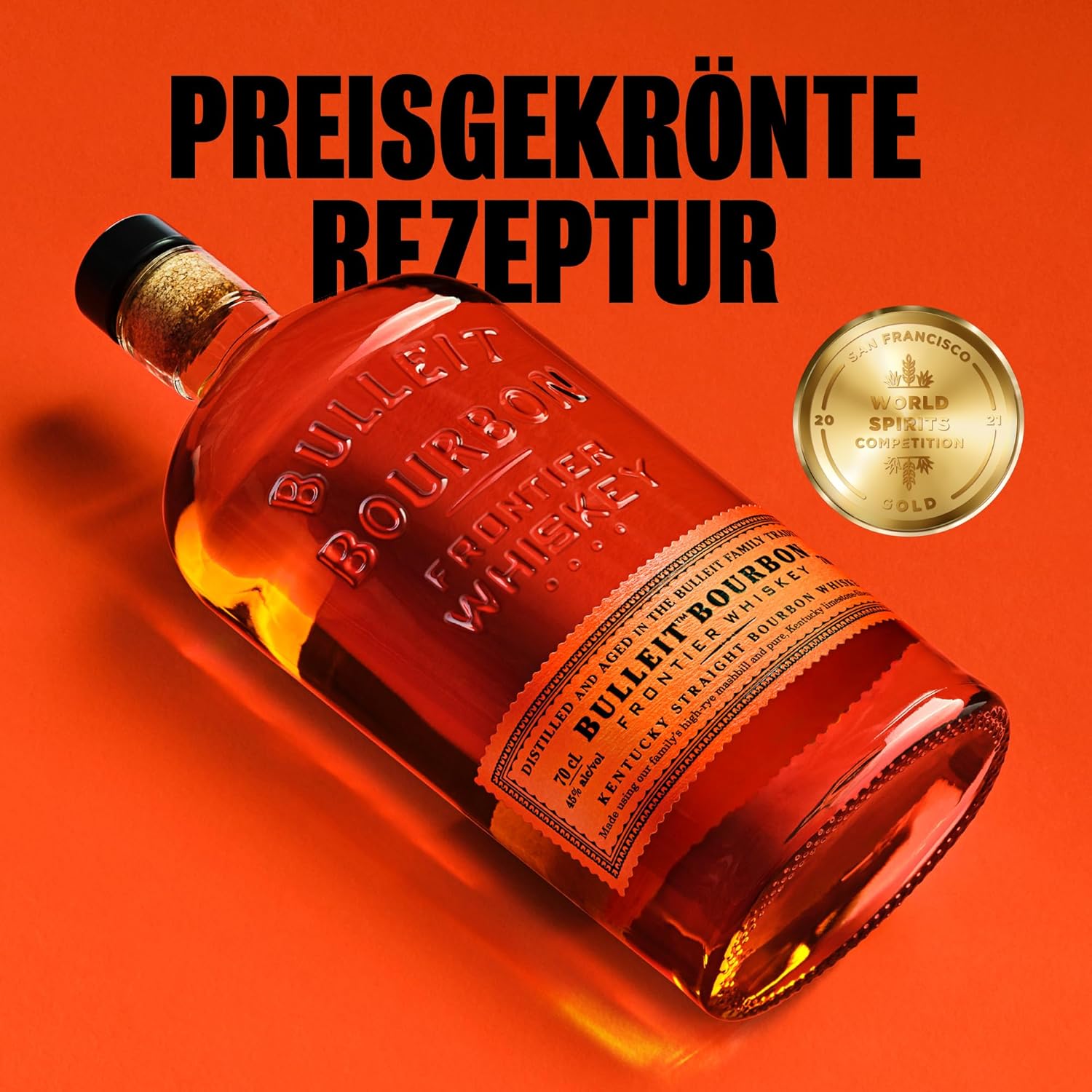 Bulleit Bourbon Frontier, American High Rye Whiskey, Geschenkempfehlung für Freunde & die Liebsten, handverlesene Kentucky Tradition, 45% vol, 700ml Einzelflasche