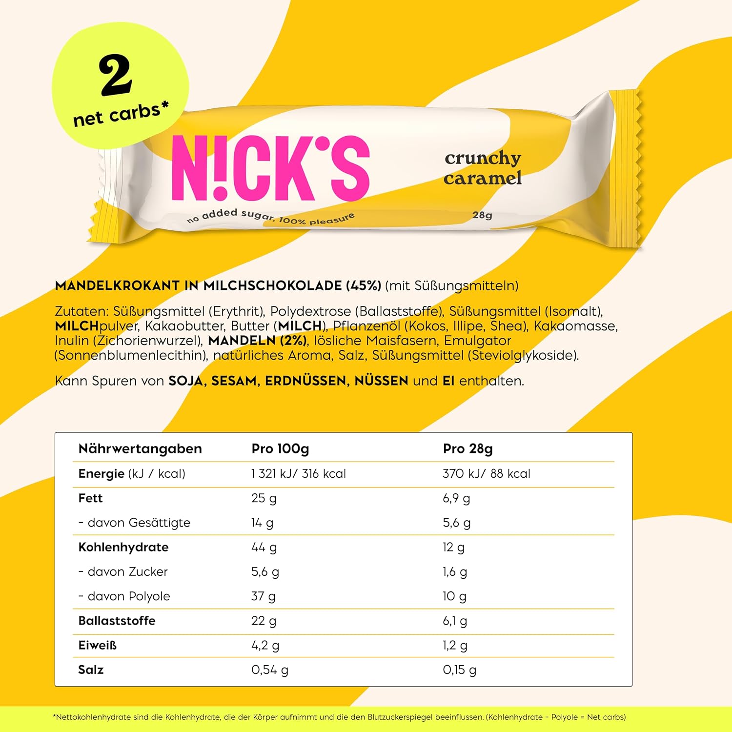 NICKS Keto Riegel Coconut, Schokolade Kokos Snacks, 175 Kalorien, 2 Net carbs, ohne Zuckerzusatz, Glutenfrei, Low carb Süssigkeiten (15x40g)