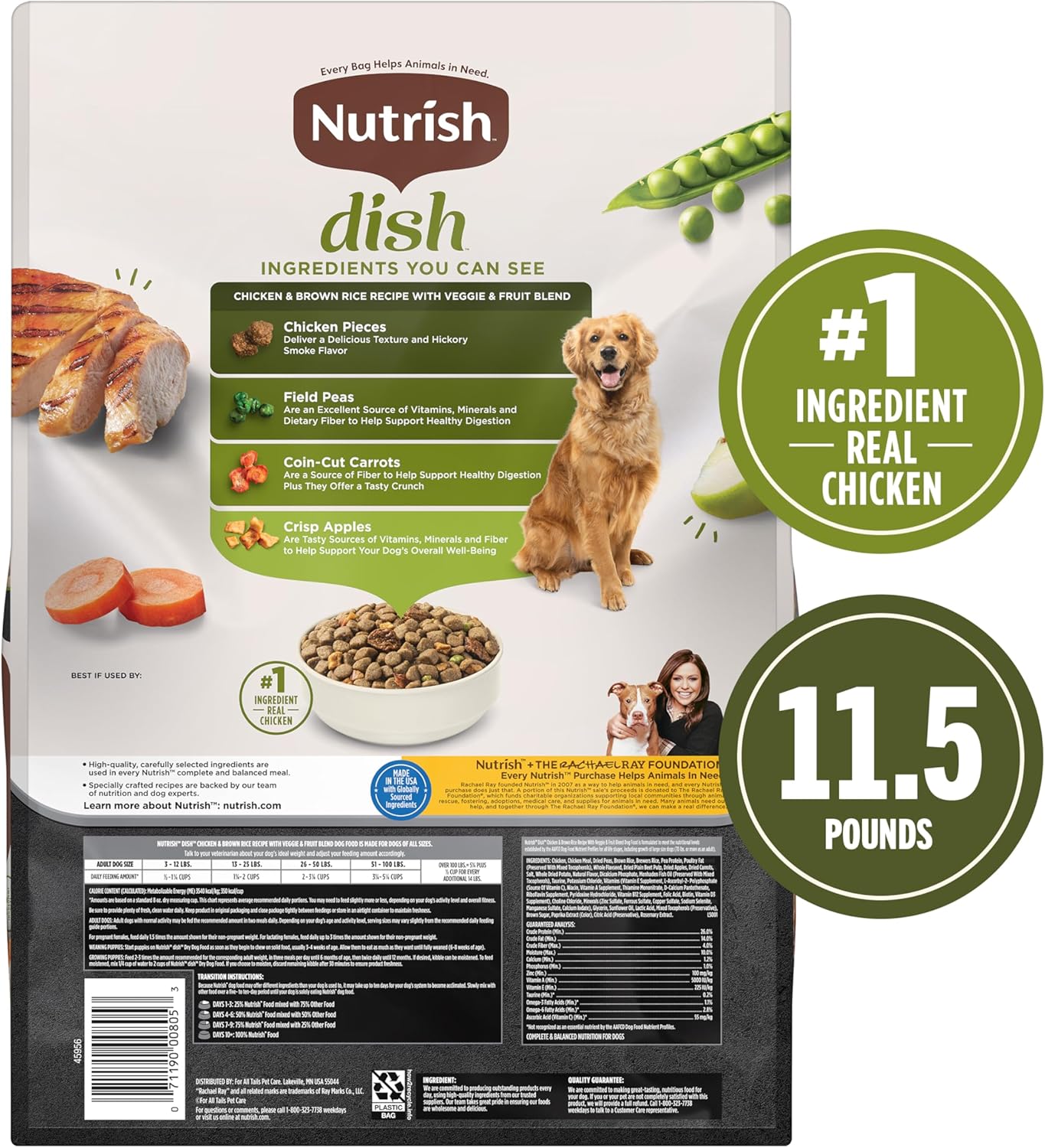 Rachael Ray Nutrish Dish Dry Dog Food Beef & Brown Rice Recipe With Veggie & Fruit Blend, 23 lb. Bag