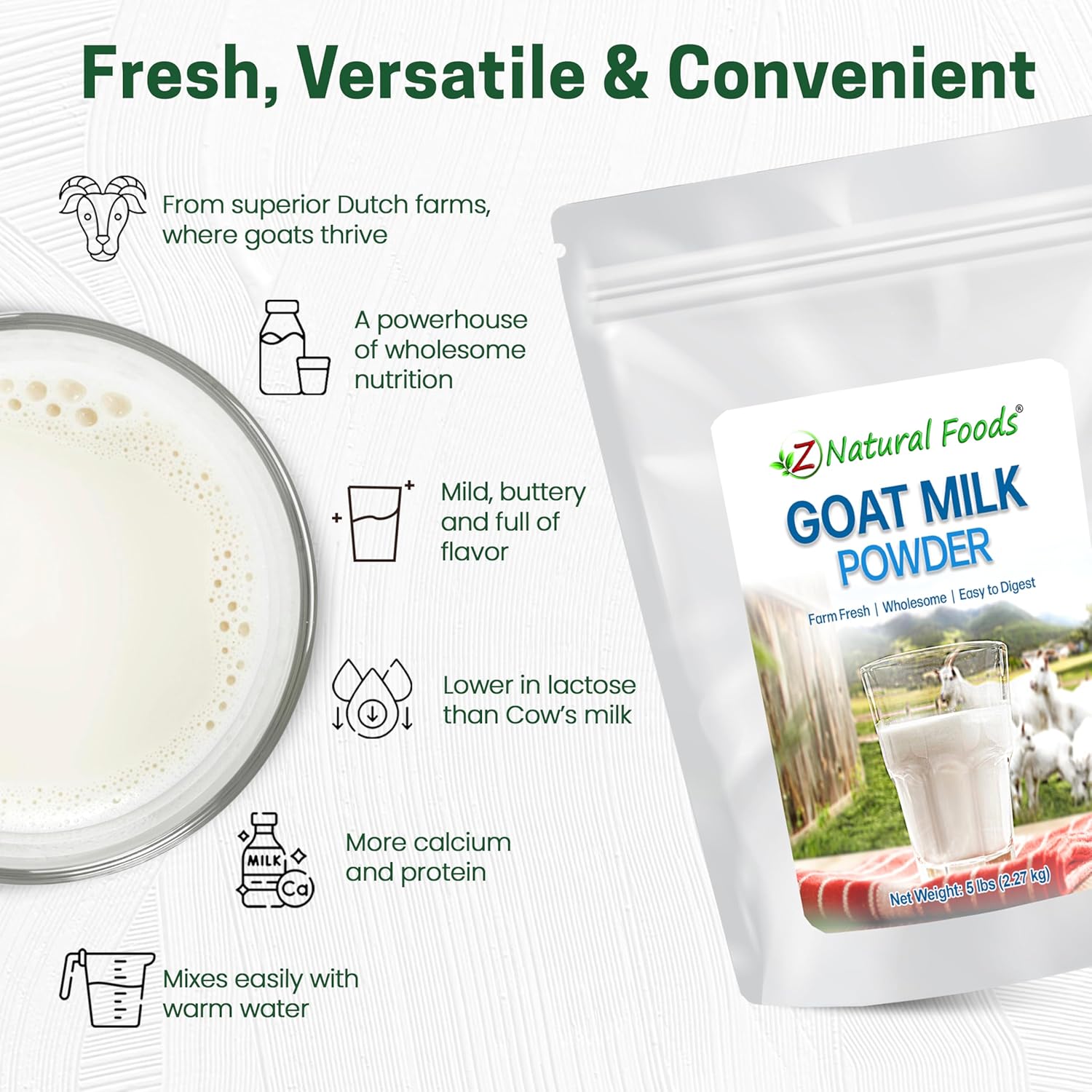 Z Natural Foods Premium Whole Milk Powder - Powdered Milk for Baking, Cooking, Drinks - Dry Milk Powder, Pasteurized, Non-GMO, Gluten-Free, Kosher-Certified, 5 lbs