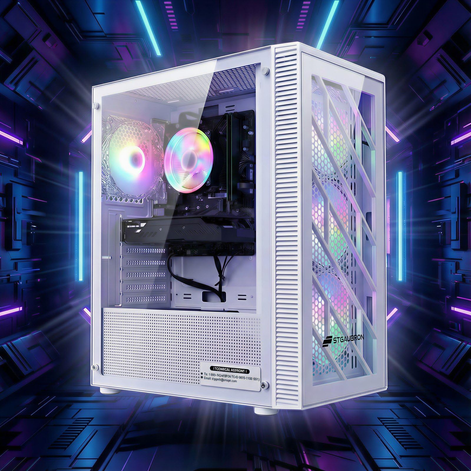 STGAubron Prebuilt Gaming PC Desktop, Radeon RX 550 4G, Intel Core i5 up to 3.6GHz, 16G RAM, 512G SSD, WiFi 6, BT 5.0, RGB Fan x2, Windows 11 Home