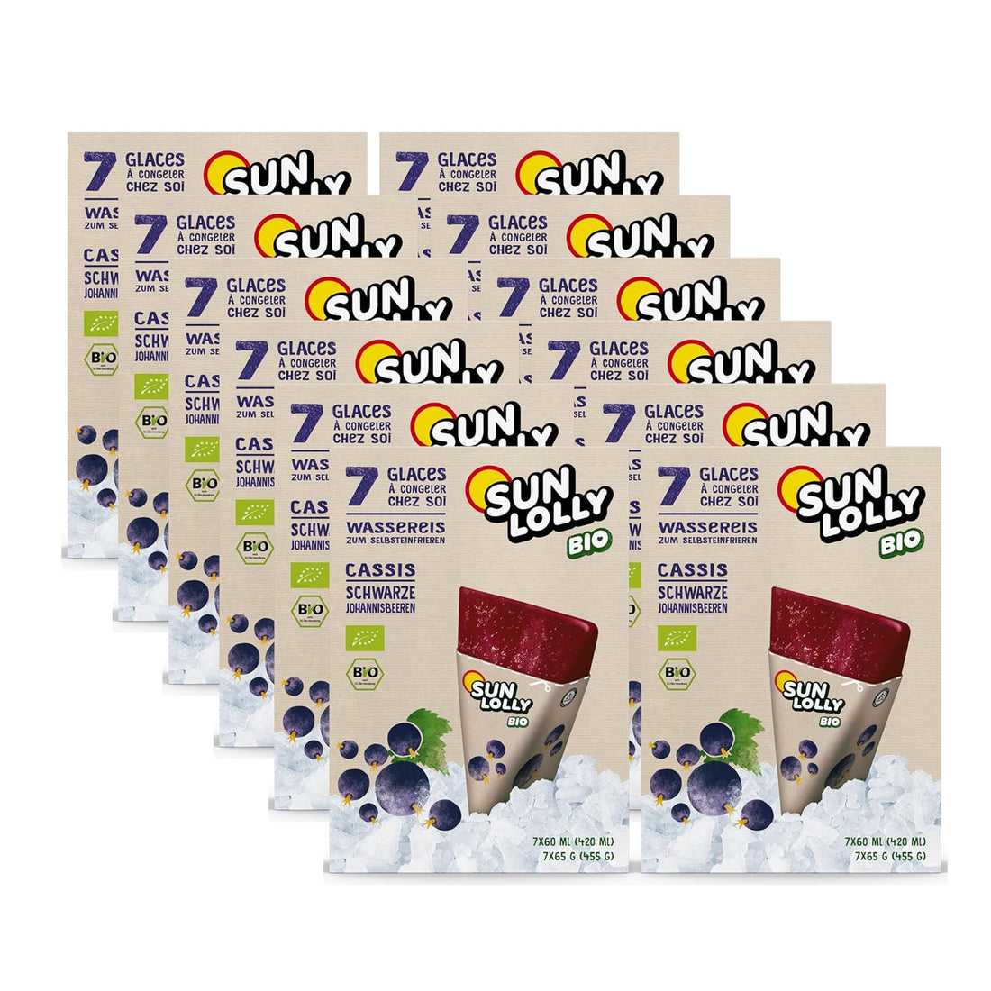 Sun Lolly Bio Wassereis Schwarze Johannisbeere 12er Vorratspack | Mit Fruchtsaft | Zum Selbsteinfrieren | Ohne künstliche Aromen | Frei von Süßungsmittel | Vegan | 12 x 420ml