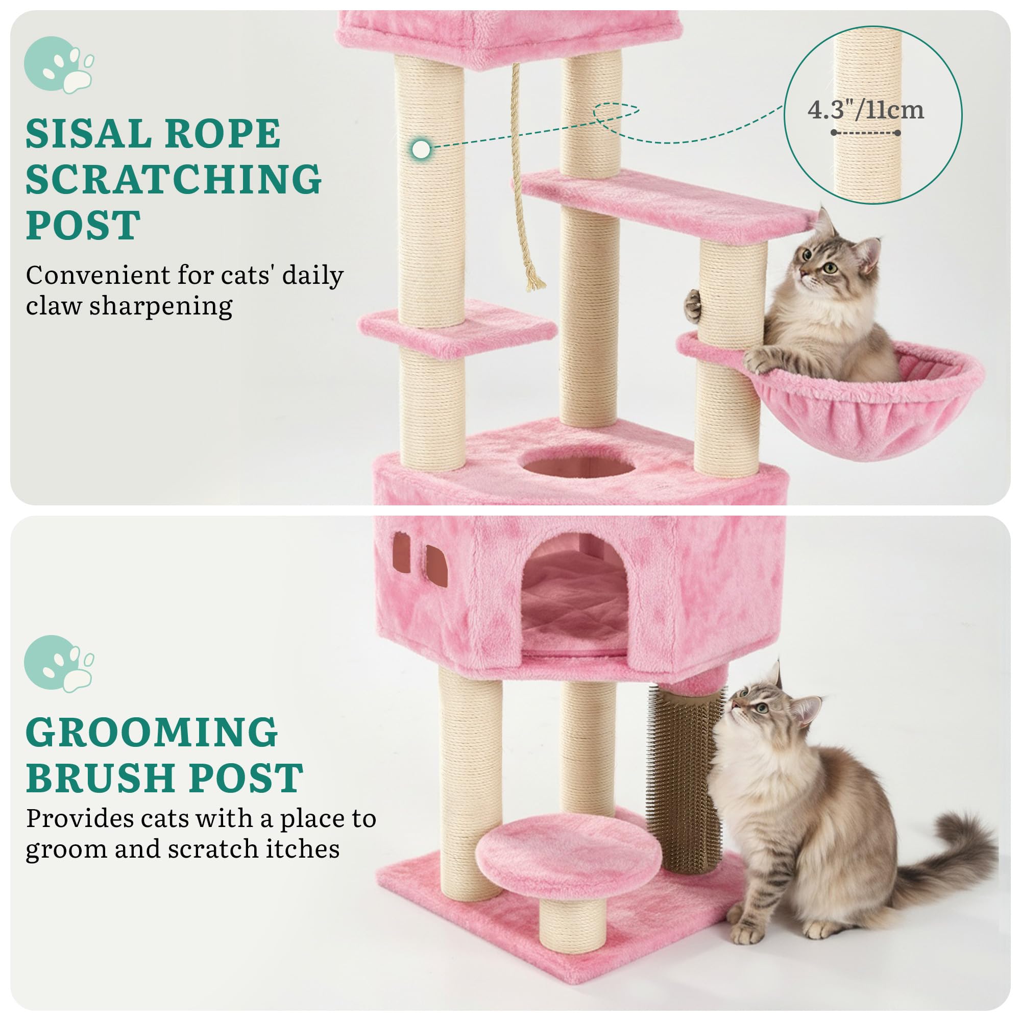 YITAHOME Kratzbaum, Katzenkratzbaum, für Große Katze, Katzenbaum, Katzenbürsten, 11 cm Dicke Stämme, Große Plattformen, Plüschkissen, Höhle, 50 x 50 x 157 cm, Beige