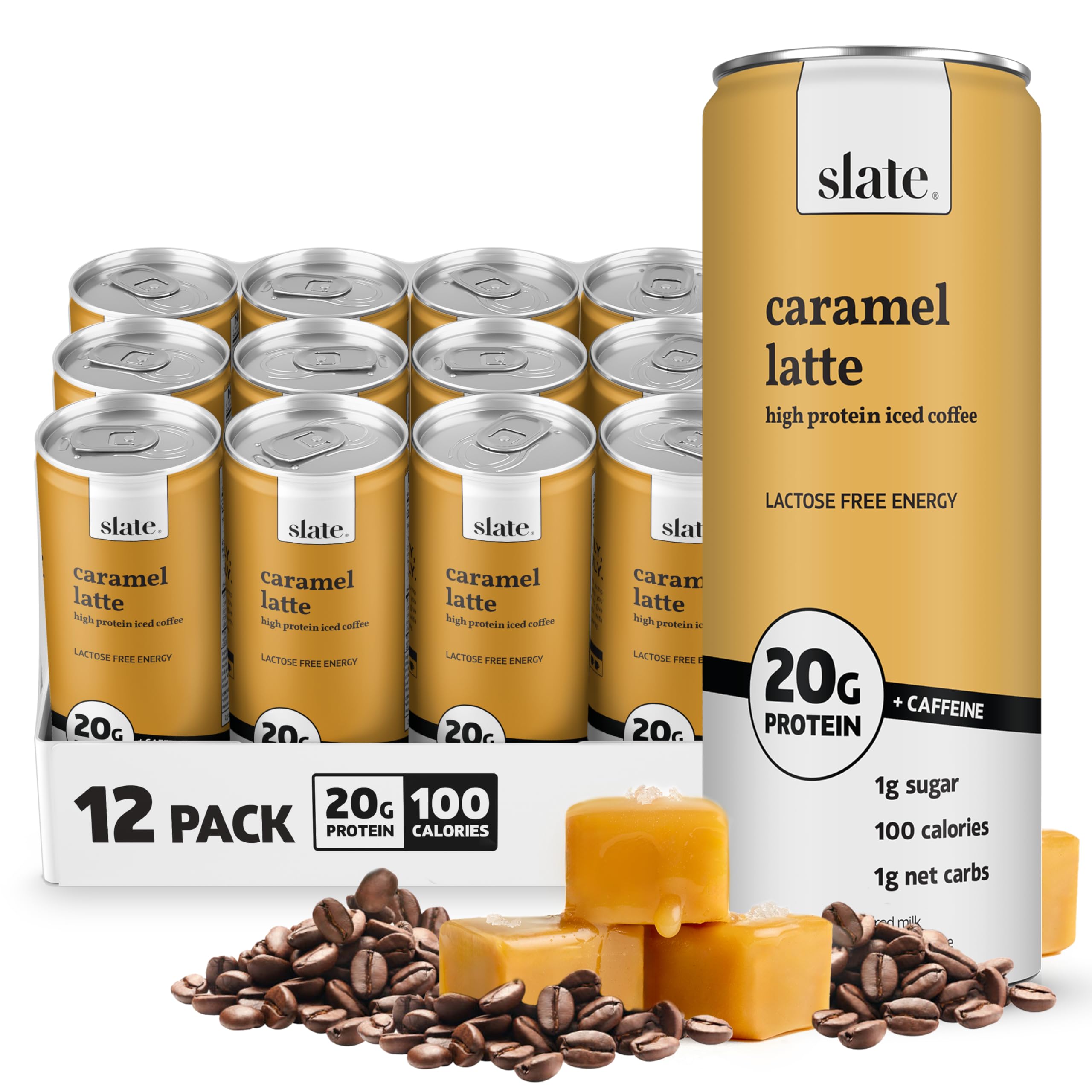 Slate Milk - High Protein Milkshake - French Vanilla - Lactose-Free, 20g Protein, 1g Sugar, 100 Calories, 1g Net Carbs, No Added Sugar - Natural, Breakfast Boost, Post Workout - 11 fl oz, 12 Cans