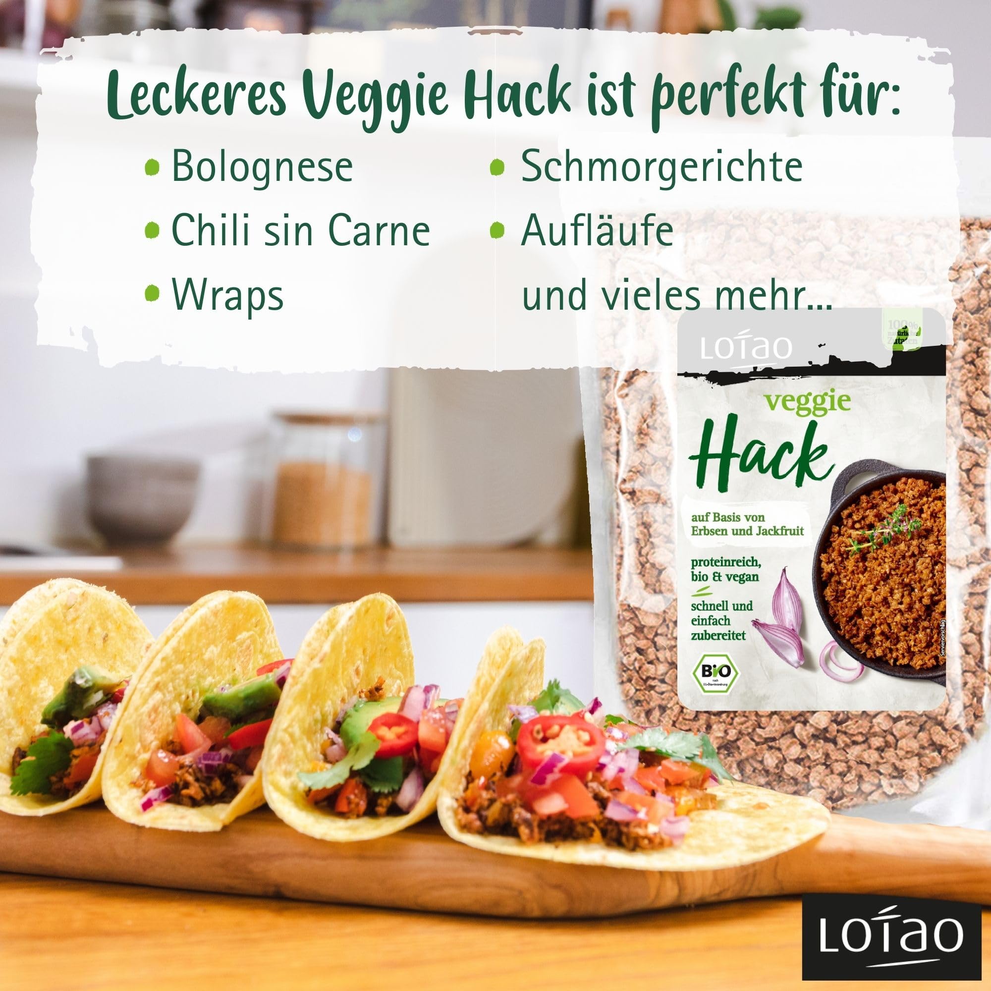 Lotao Veggie Hack – Bio, Vegan, Proteinreich – 1000g Hack auf Erbsenprotein-Basis mit Jackfruit – Perfekt für Bolognese, Burger, Braten & vieles mehr
