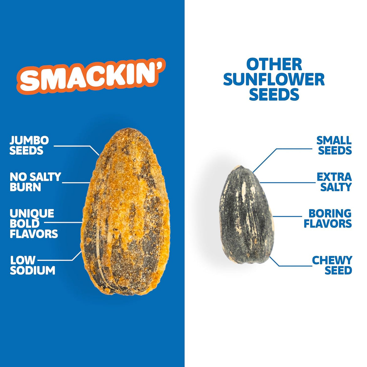 SMACKIN' Sunflower Seeds, Roasted Jumbo Small-Batch, American Made - Variety, 1.5oz bags (11 pack)