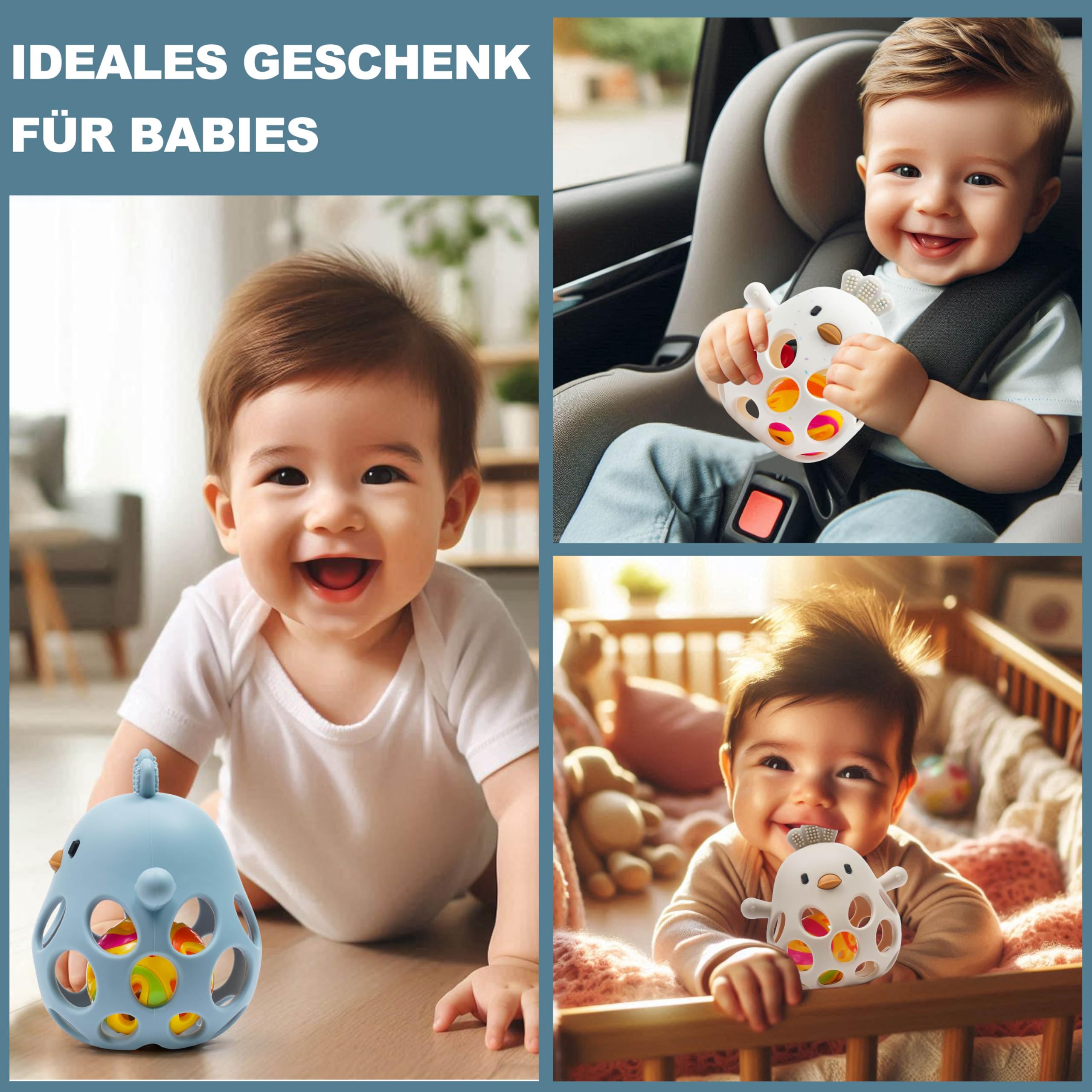 farout Montessori Beißring & Rassel für Babys - Sensorik Spielzeug ab 0 Monate, Zahnungshilfe & Greifball - Geschenk für Jungen & Mädchen