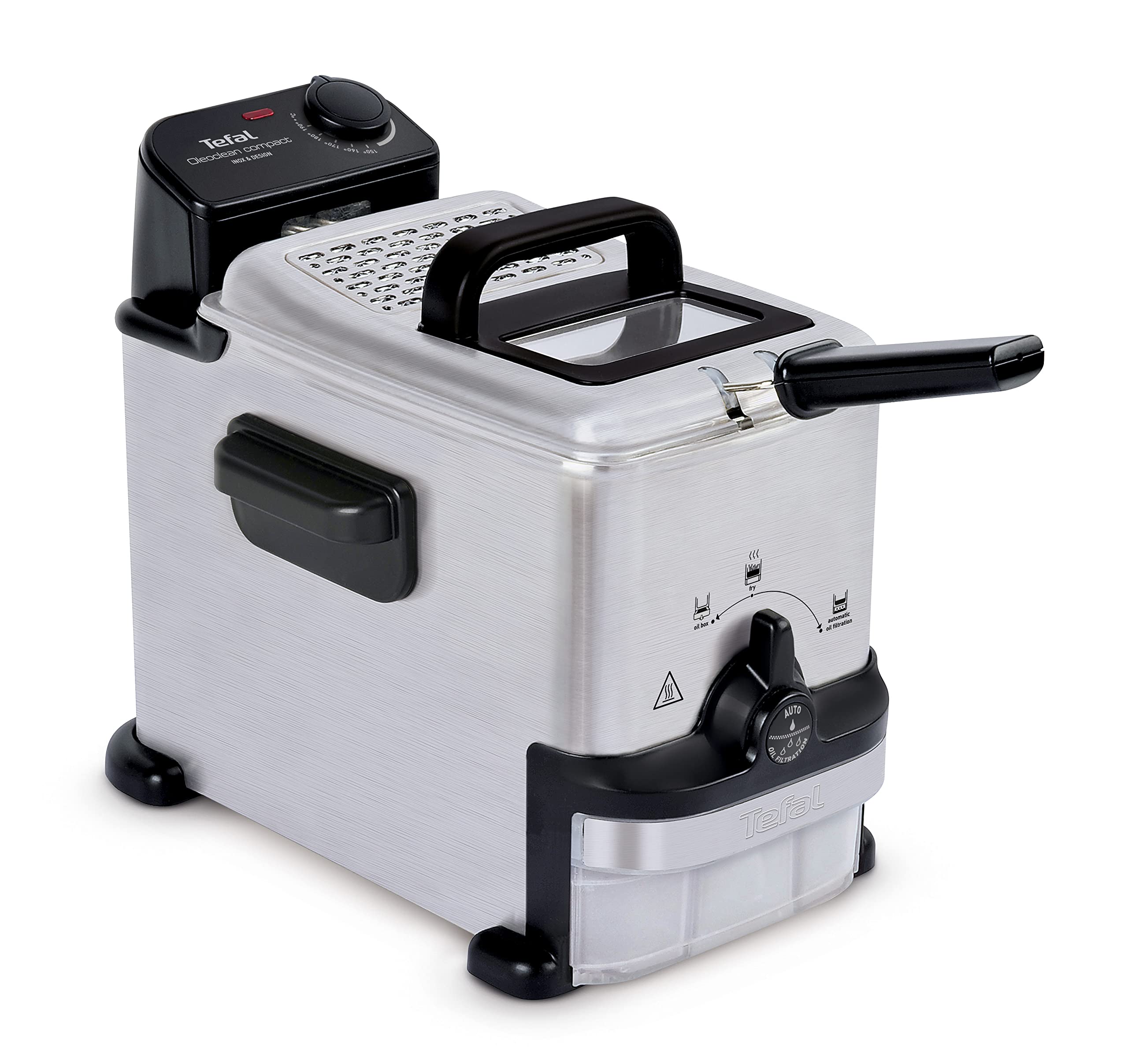 Tefal Oleoclean Pro Fritteuse 3,5L für knusprige Pommes, 2300W Edelstahl Friteuse mit Öl-Filterung, Herausnehmbarer Ölbehälter 1,2kg, Timer & Thermostat, Spülmaschinenfest, Schwarz/Edelstahl