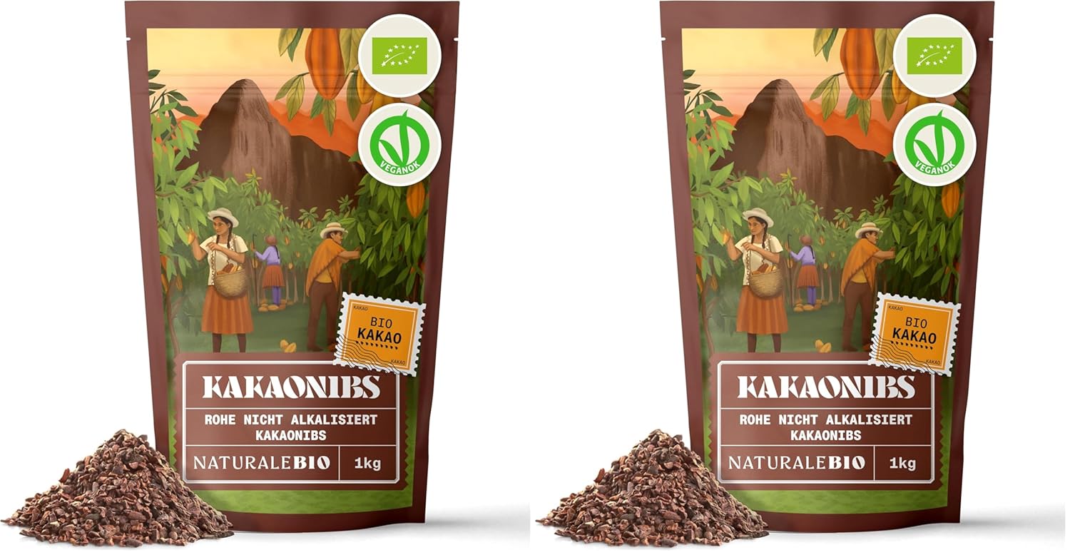 NaturaleBio Kakao Pulver Bio 1kg. Organic Cacao Pulver, Roh & Ungesüßt, Ideal für Getränke, Smoothies & Backen, Reich an Magnesium & Phosphor, Geprüft auf Schwermetalle