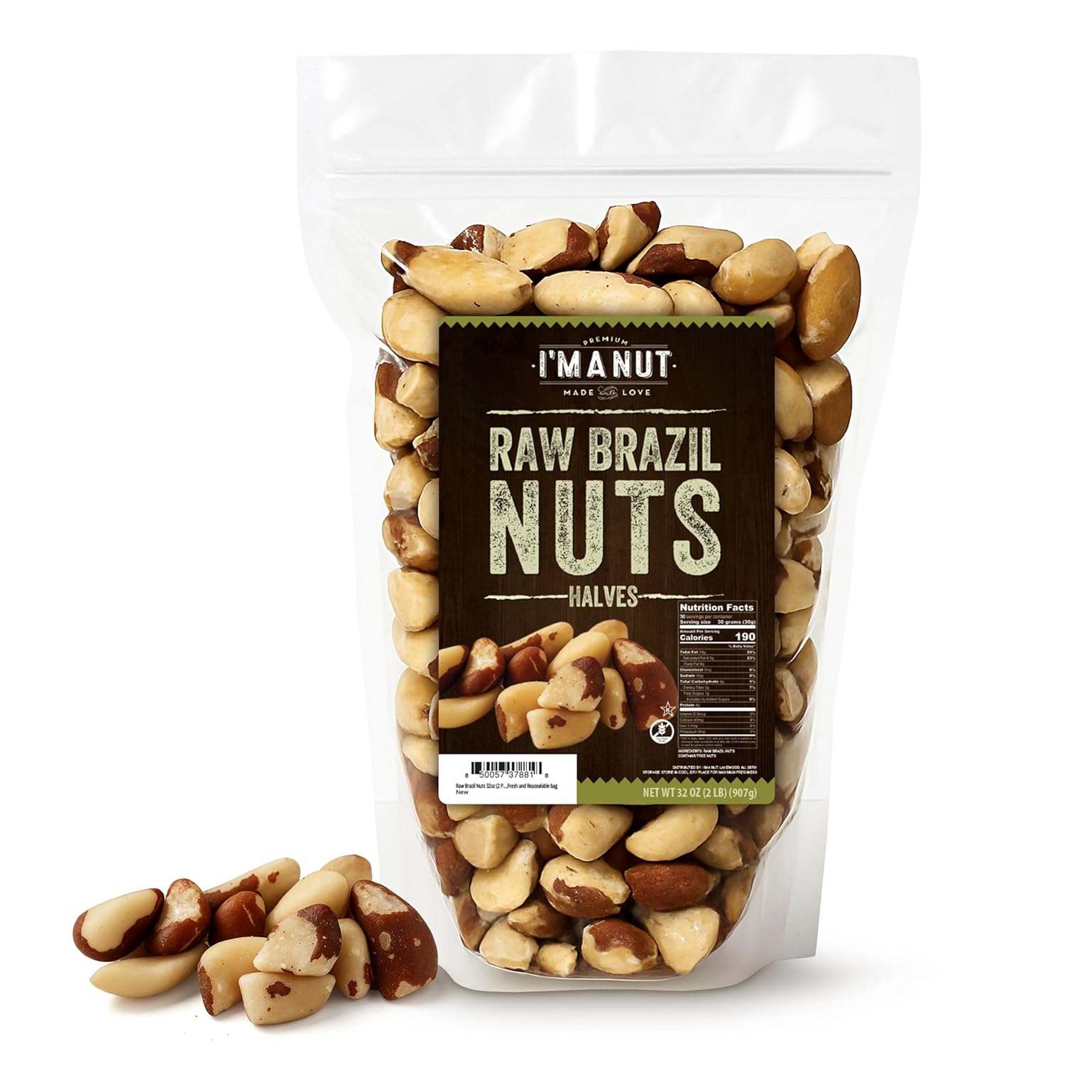 Premium Wild Harvested Raw Brazil Nuts, 1 lb (16oz) – High Selenium, Batch Tested Peanut & Gluten Free, Non-GMO, Kosher, Resealable Bag