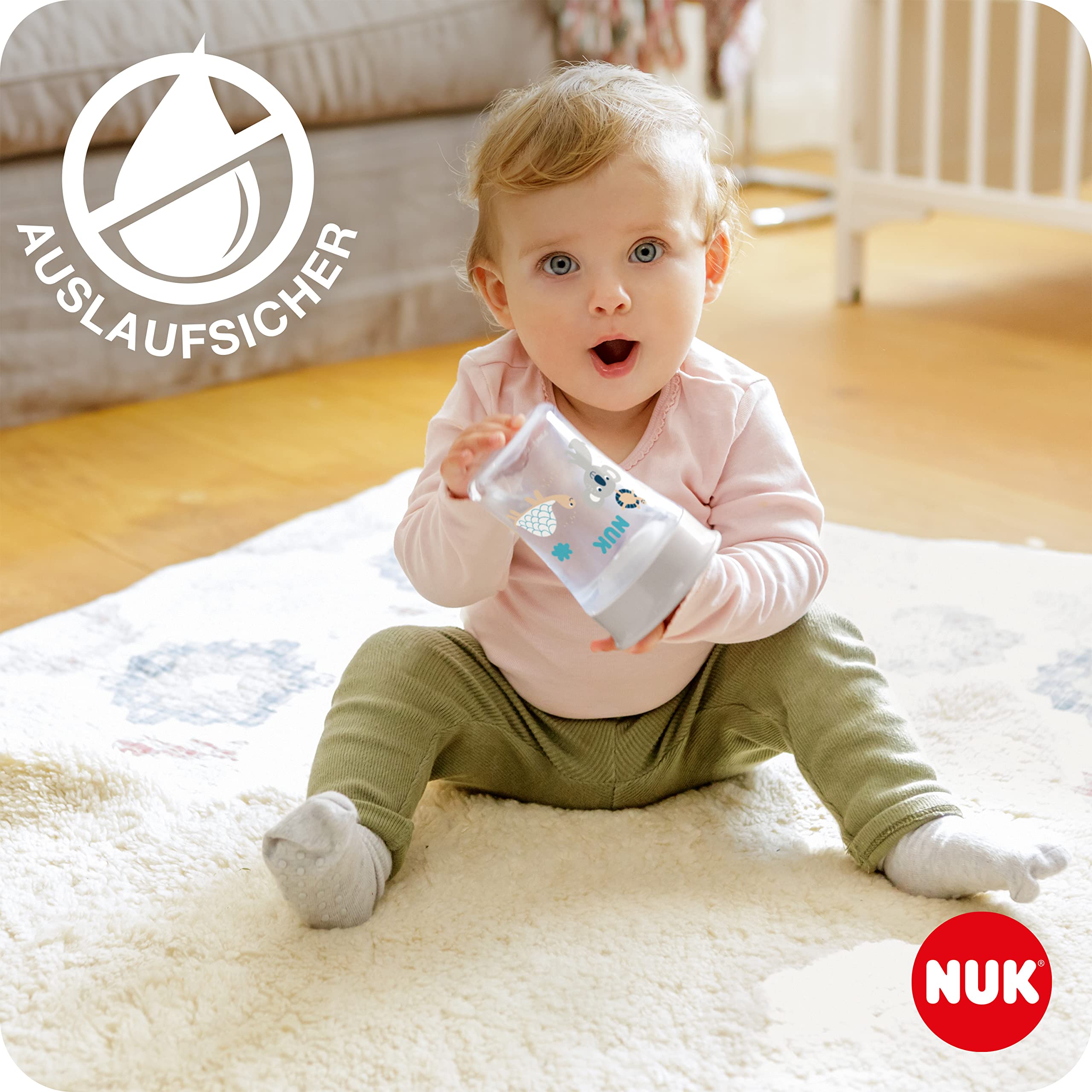 NUK Magic Cup Trinklernbecher | 8+ Monate | 230 ml | auslaufsicherer 360°-Trinkrand | BPA-frei | blauer Igel