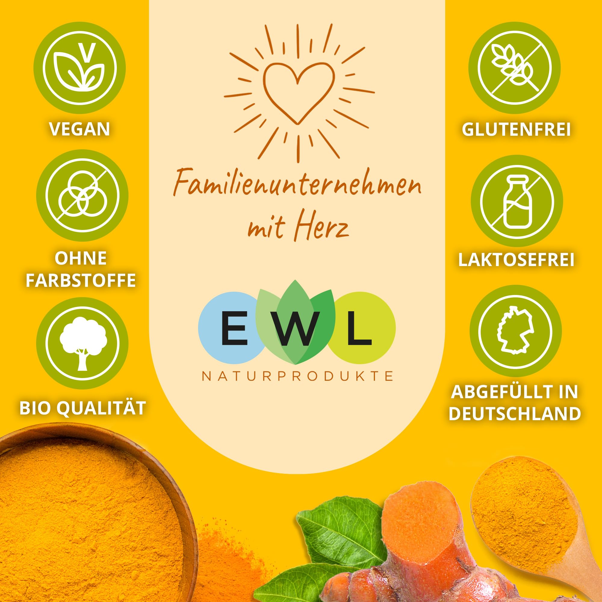 Bio Kurkuma Pulver I Kurkuma Pulver Bio I Kurkumapulver aus kontrolliert biologischem Anbau I Abgefüllt und kontrolliert bei uns in Deutschland 1kg Curcuma Pulver