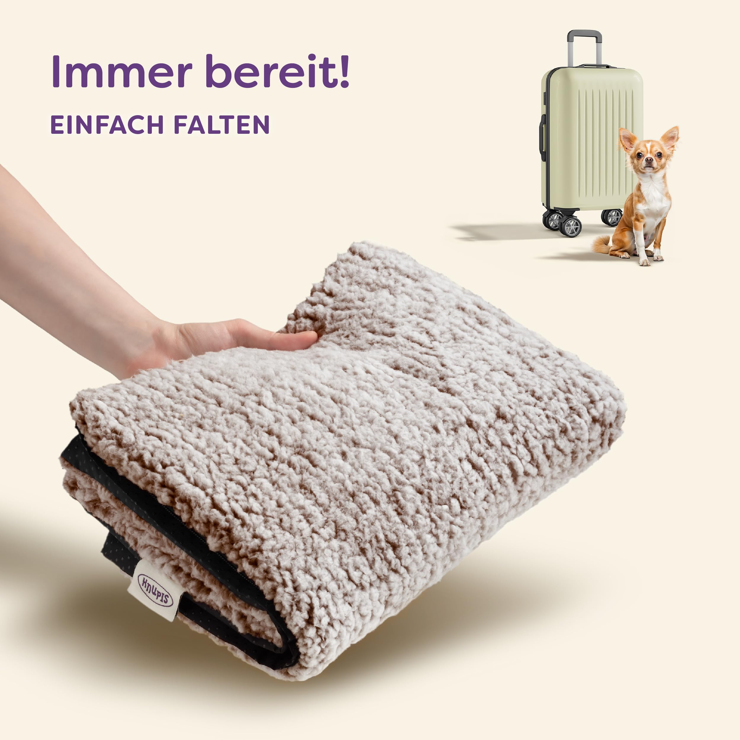 Knupis Selbstheizende Decke für Katzen Grau 60x45cm – Weich & kuschelige Katzendecke – Waschbarer Bezug – Mit Rutschfester Unterseite – Heizdecke für Katzen – Wärmekissen Katze – Grau