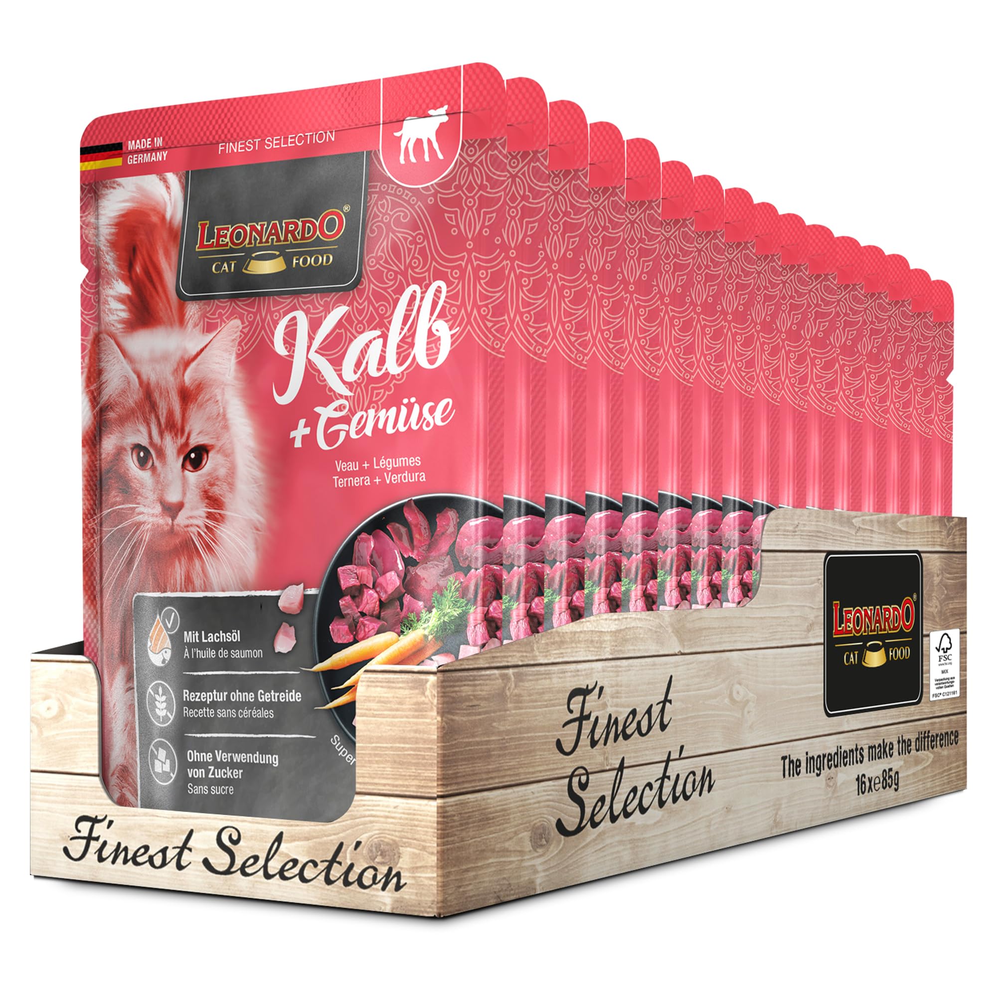 LEONARDO Frischebeutel [16x85g Kaninchen + Cranberries] | Getreidefreies Nassfutter für Katzen | Feuchtfutter Alleinfutter im Einzelportionsbeutel