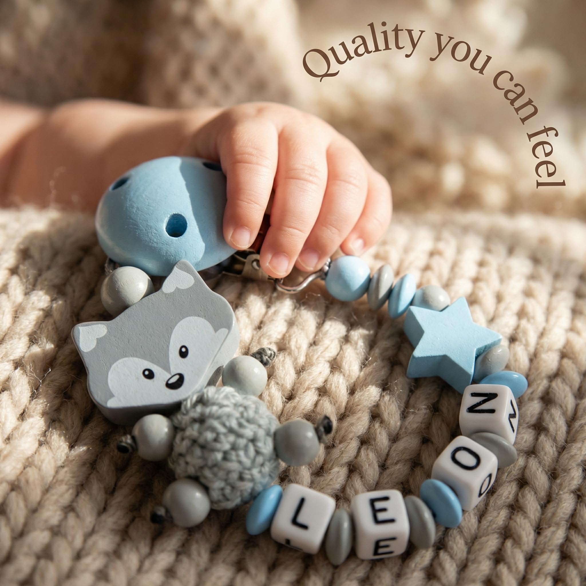 Schnullerband mit Namen für Mädchen & Jungen personalisierte Baby Geschenke (Blau)
