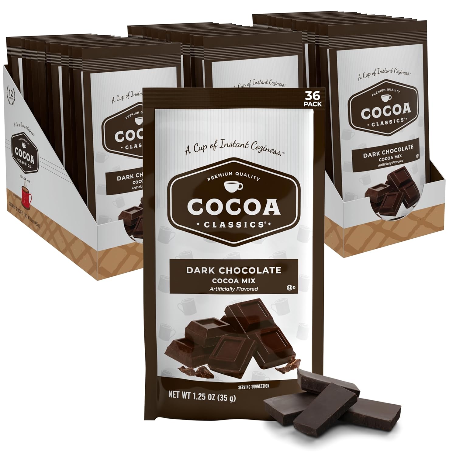 Cocoa Classics Chocolate Supreme Cocoa Mix, Hot Chocolate, Made with Nonfat Milk, Just Add Hot Water, Make Hot or Iced Cocoa, Gluten Free & Kosher Dairy Friendly, 1.25oz Packets (Pack of 36)
