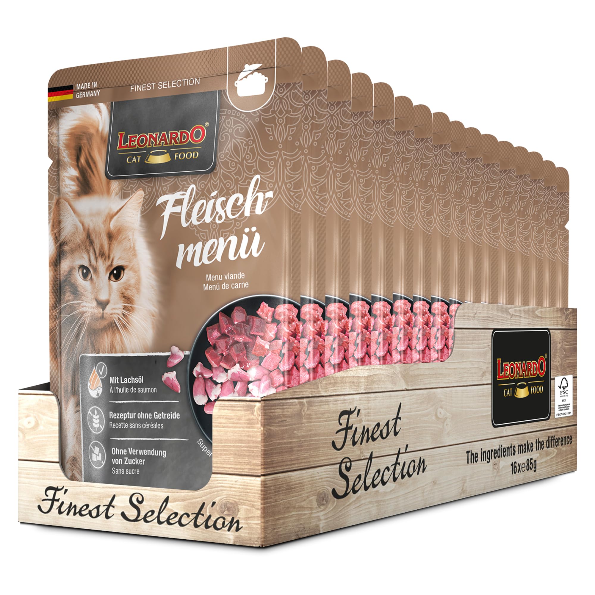 LEONARDO Frischebeutel [16x85g Kaninchen + Cranberries] | Getreidefreies Nassfutter für Katzen | Feuchtfutter Alleinfutter im Einzelportionsbeutel