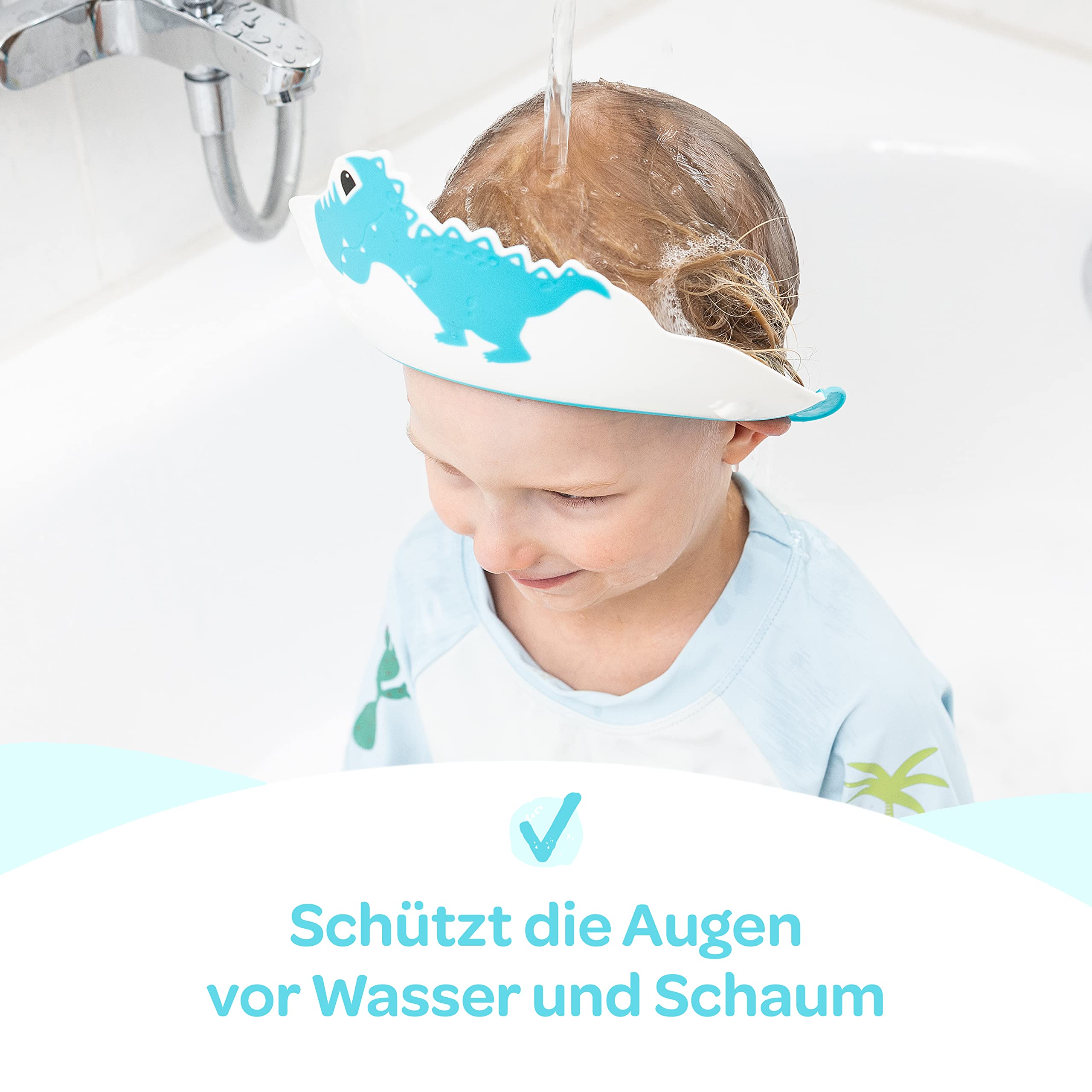 Duschhaube Kinder –- eine Duschhaube für sorgenfreies Haare waschen Kinderschutz (Blau)