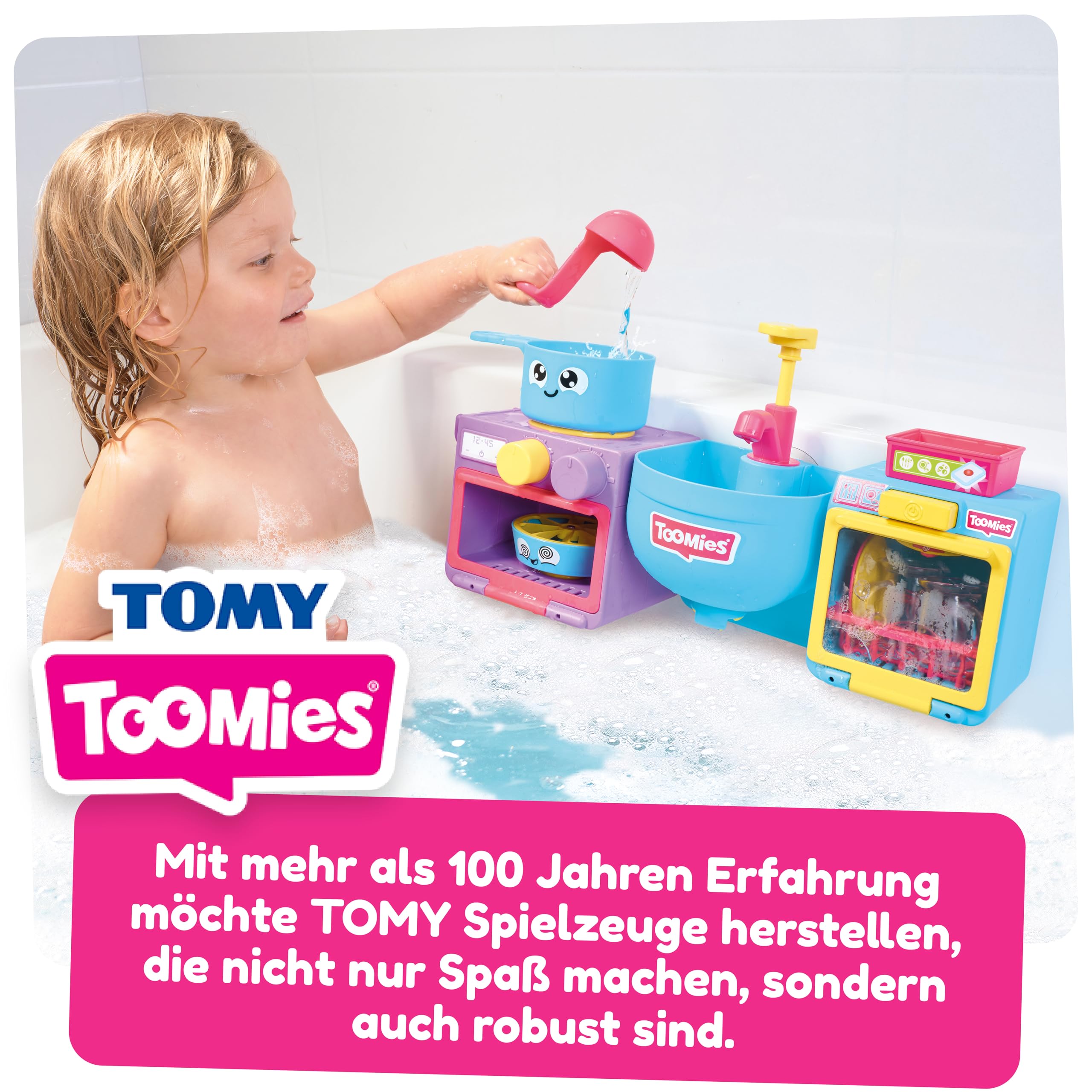 Tomy Toomies Bade-Barista, Wandmontiertes Baby-Badespielzeug als Café & Schaumbad-Spielküche für Kleinkinder - Küchen-Set: 3 Tassen, 1 Krug, 1 Shaker – ab 18 Monaten für Mädchen & Jungen
